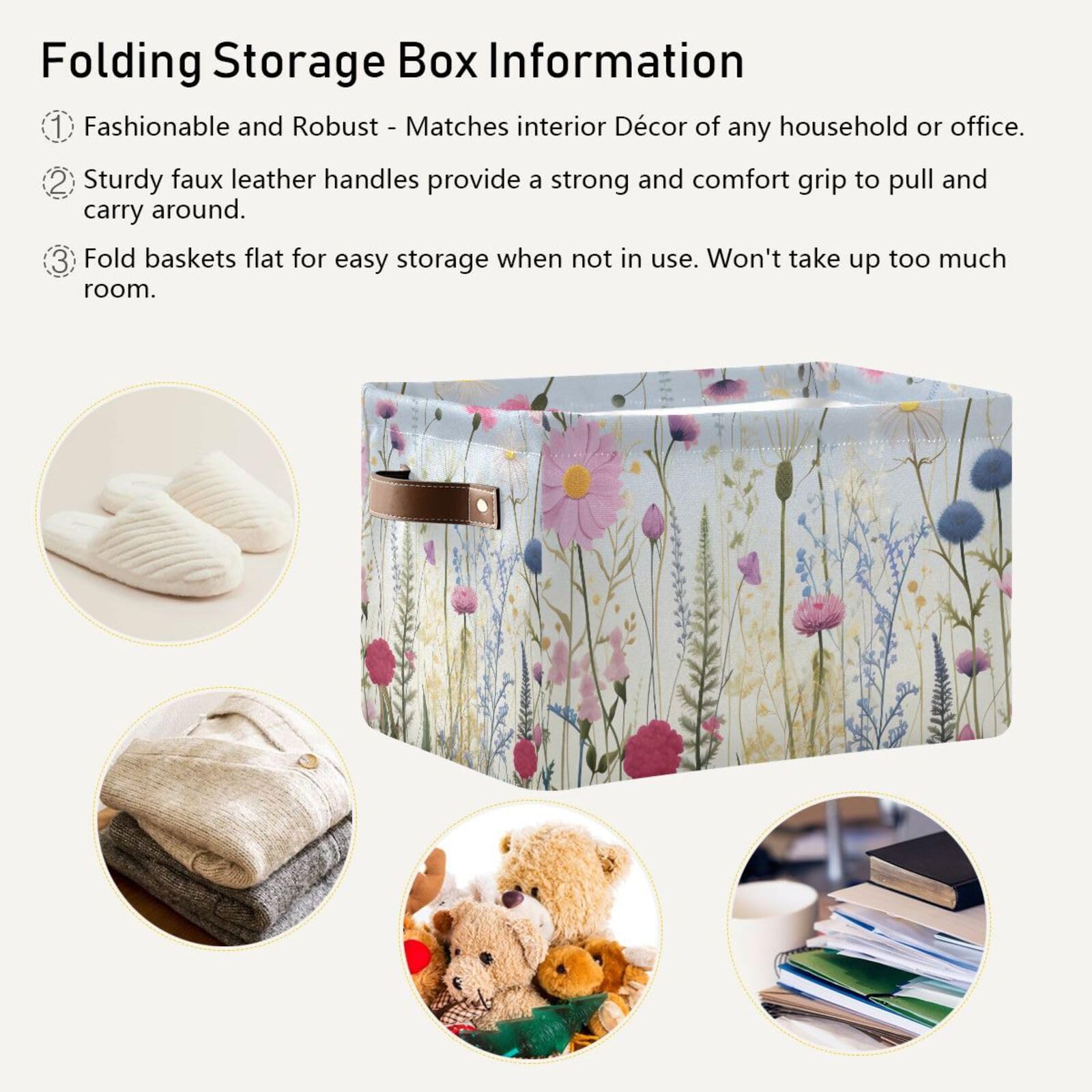 Foldable Canvas Storage Baskets with Handles - 2 Pack Rectangle Fabric Organizer for Clothes, Toys & Home Decor | Perfect for Closet, Shelves & Office Organization