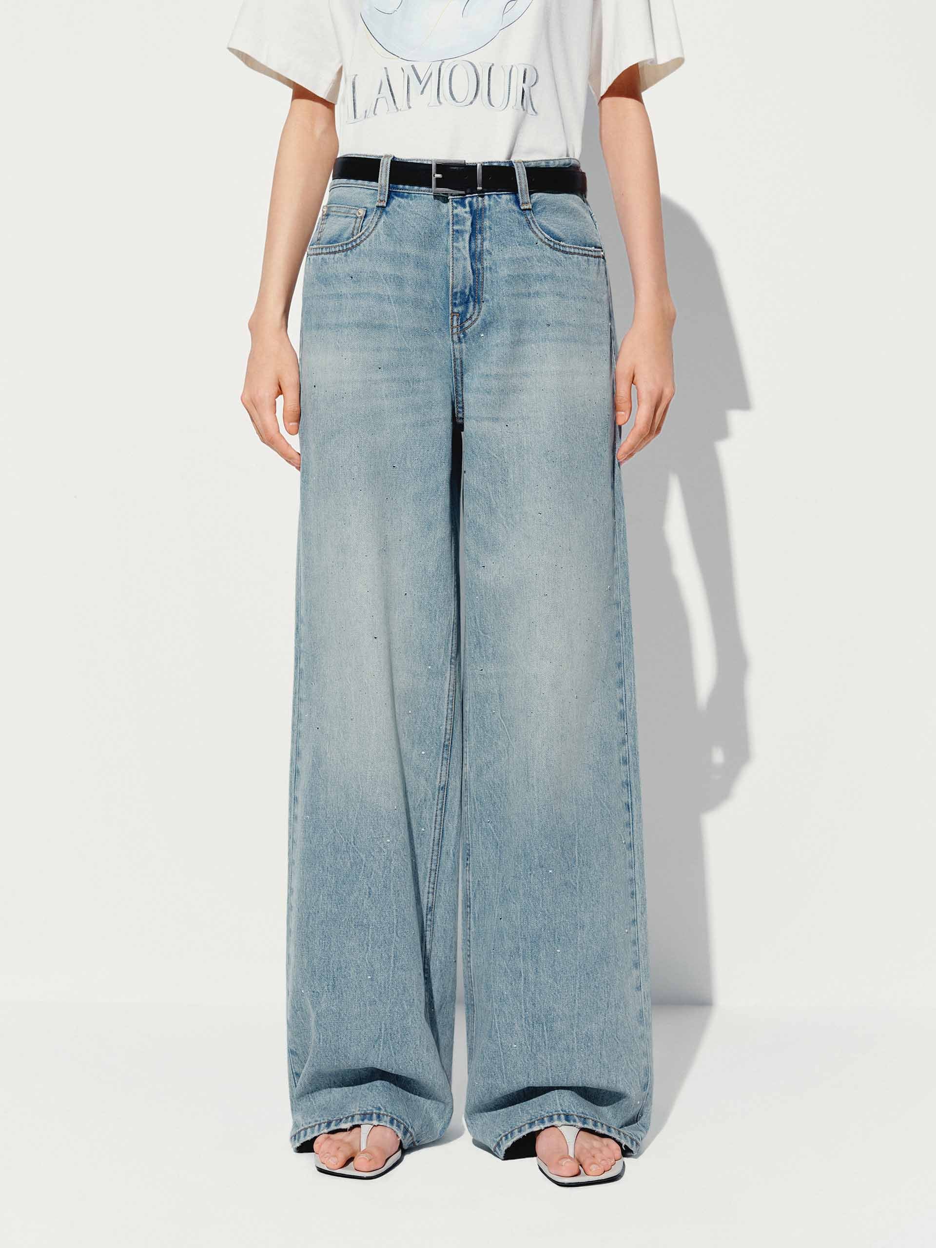 Hotfix Rhinestone Straight Jeans for Women - Sparkling Embellished Denim Pants for Parties, Clubs & Night Out