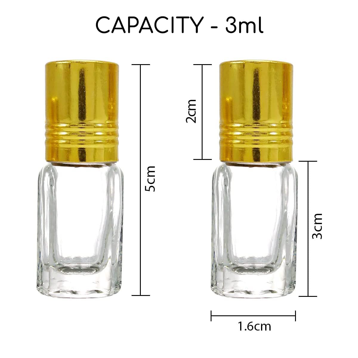 Likla 3ml Empty Clear Roll On Glass Bottles with Gold Cap & Plastic Roller - Essential Oil Bottles, Perfume Bottles, Lip Balm Containers - Refillable Leakproof Roller Bottles (24 Pack) for DIY Aromatherapy, Travel Size Perfumes & Skincare Products