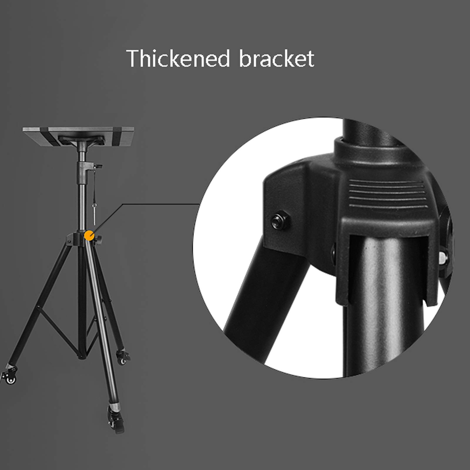 Adjustable Height Projector Mount Stand with Tray - Multifunctional DJ & Laptop Tripod, Foldable Notebook Computer Stand, Black Ceiling Mount (Brass Color) - Perfect for Home Theater, Office Presentations & DJ Equipment Setup
