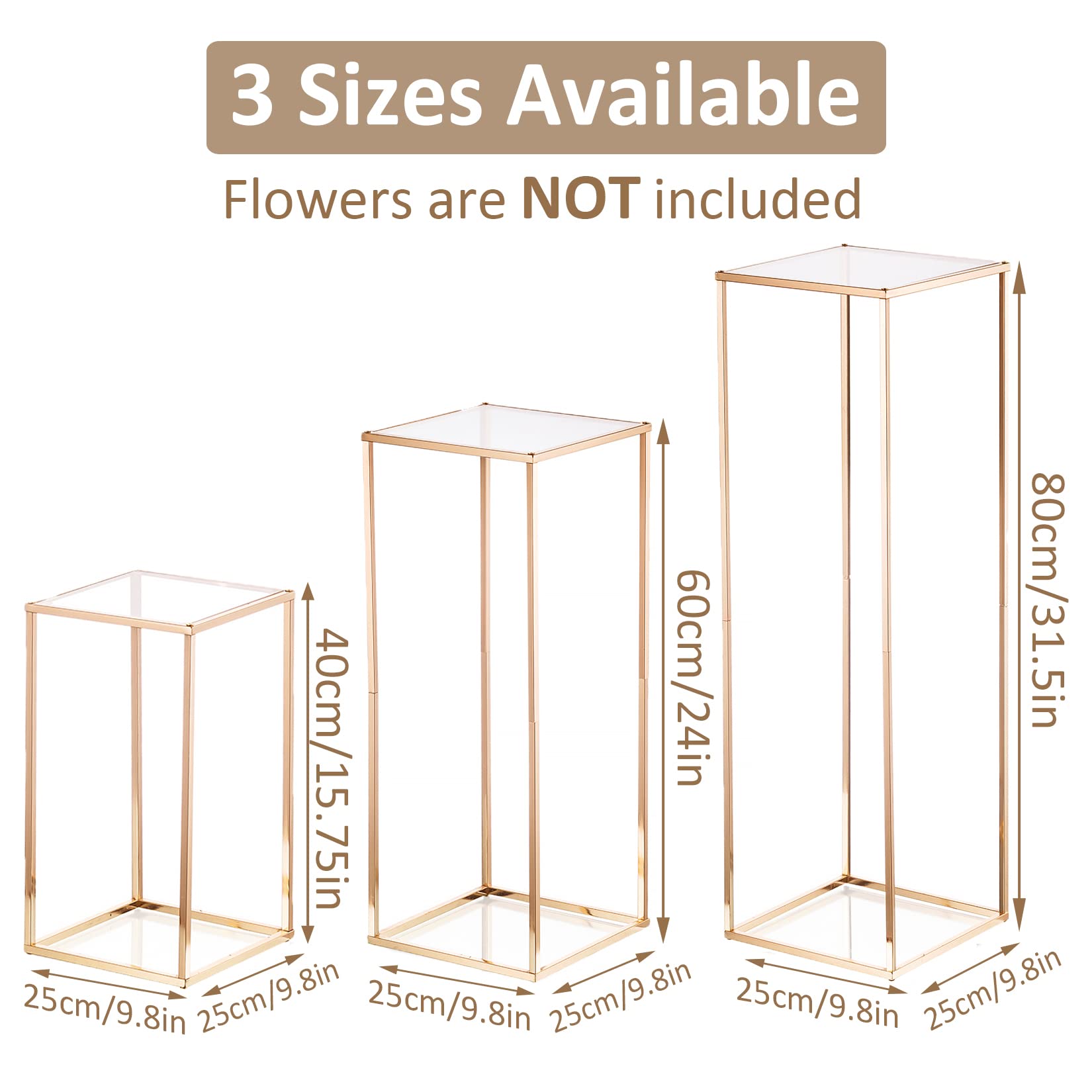 Minimalist Gold Cuboid Flower Stand - 15.75 Inch Wedding Centerpiece for Dining Table Decor | Engagement Party Decorations | Perfect for Wedding Receptions, Anniversary Celebrations & Home Tabletop Displays