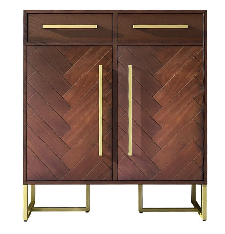Solid Wood MIRIAM Herringbone Buffet Sideboard Cabinet - Stylish Storage for Dining Room, Entryway & Living Room - Perfect for Linens, Shoes & Home Decor