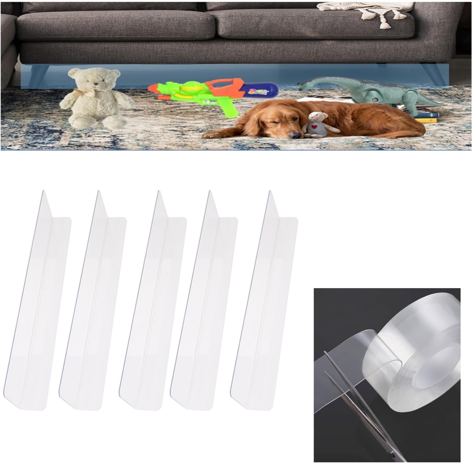 Under The Couch Blocker - Clear Furniture Gap Stoppers (5-Pack, 15.74