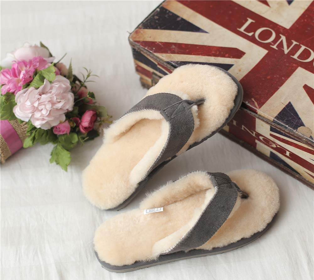 Genuine Sheep Leather Fur Lined Flip Flops - Winter Warm Unisex Slides for Women & Men | Cozy Indoor/Outdoor House Slippers & Casual Comfort Shoes