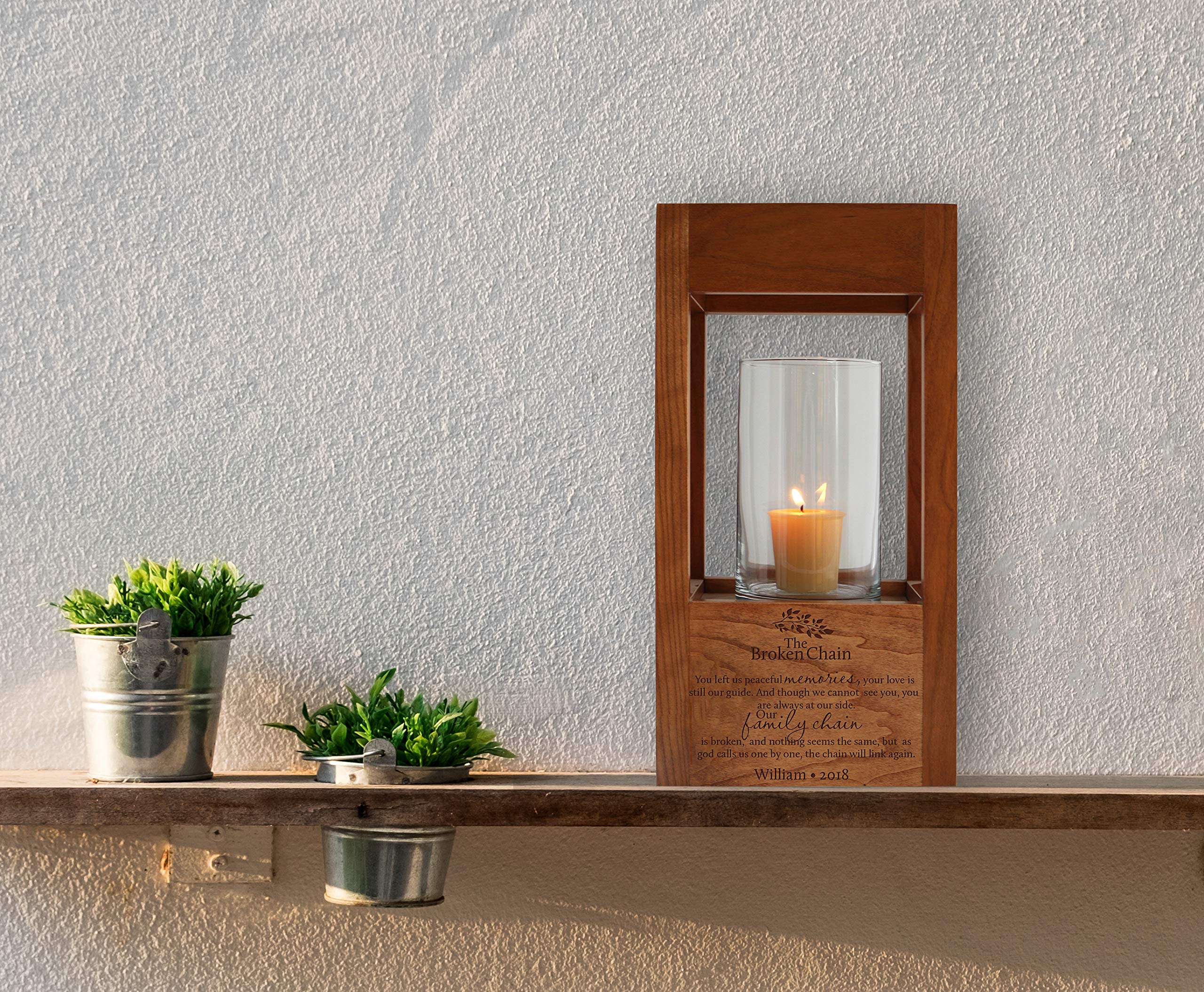 Personalized Memorial Candle Lantern Urn - 6.5x6.5x13 Inch Sympathy Gift for Loss of Loved Ones, Parents & Family - Holds 64 cu.in Ashes - Perfect for Funeral, Memorial Service & Home Remembrance (The Broken Chain 2)