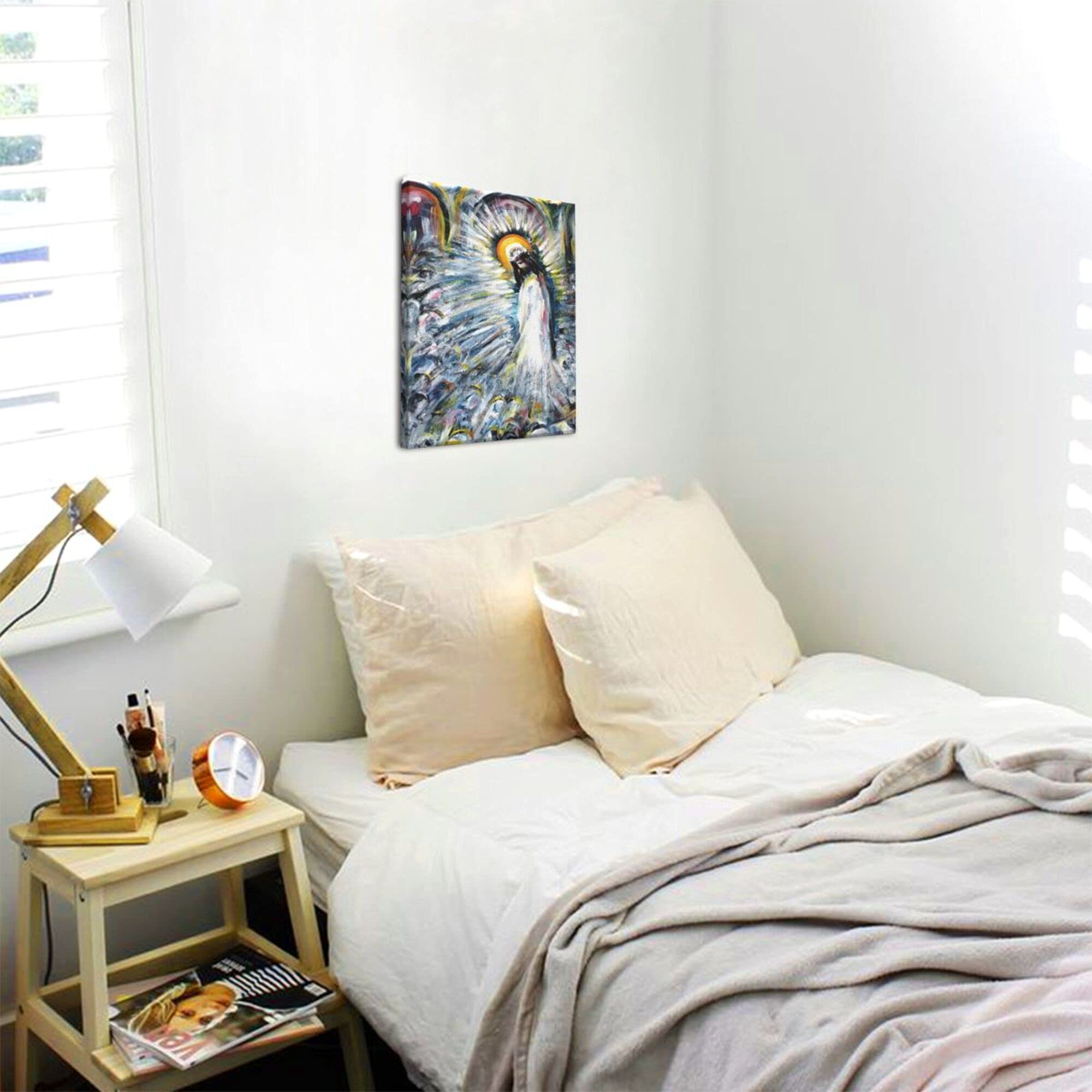 XeGe QAXme Jesus Wall Art - Christian Radiant Canvas Painting of God Holy Light - Large Size 8x10 Inch Framed Wall Decor for Bedroom & Living Room - Ready to Hang - Perfect for Home, Church & Office Decor
