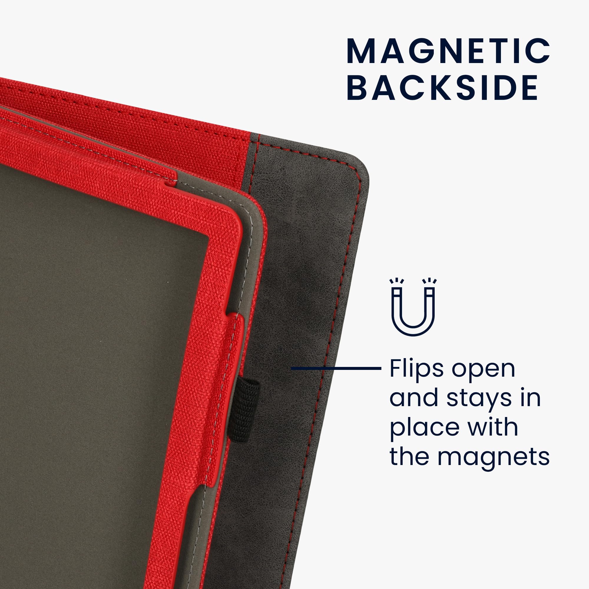 kwmobile Faux Leather Case for Amazon Kindle Scribe (2022/2024) - Premium Stand Cover with Suede Interior in Red/Dark Grey - Perfect for Reading, Travel & Work Protection