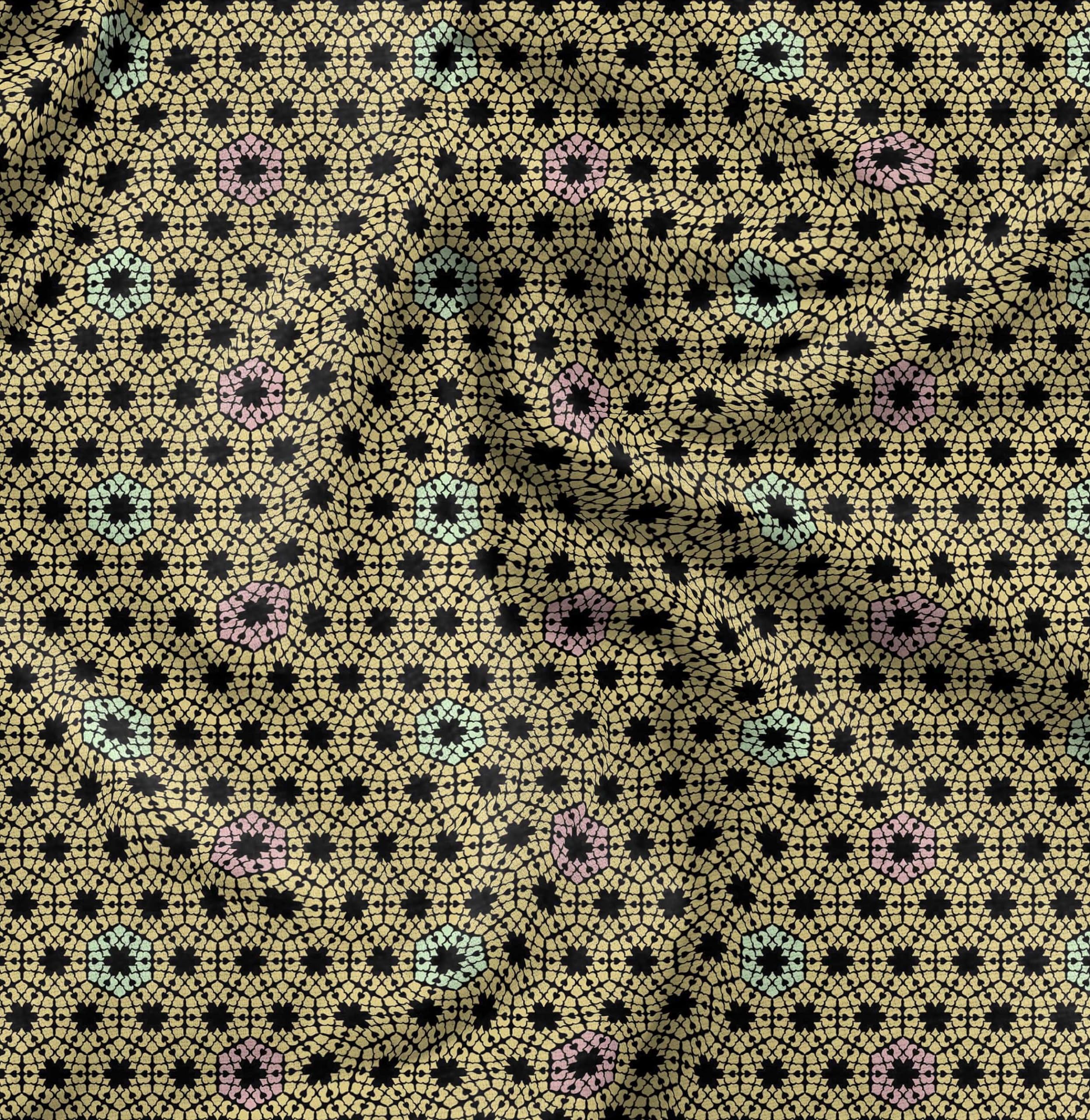 Soimoi Moss Georgette Black Fabric by The Yard - 42 Inch Wide Octagon Art Geometric Printed Material for Dresses, Scarves & Home Decor - Stylish Contemporary Fashion Fabric for DIY Sewing Projects