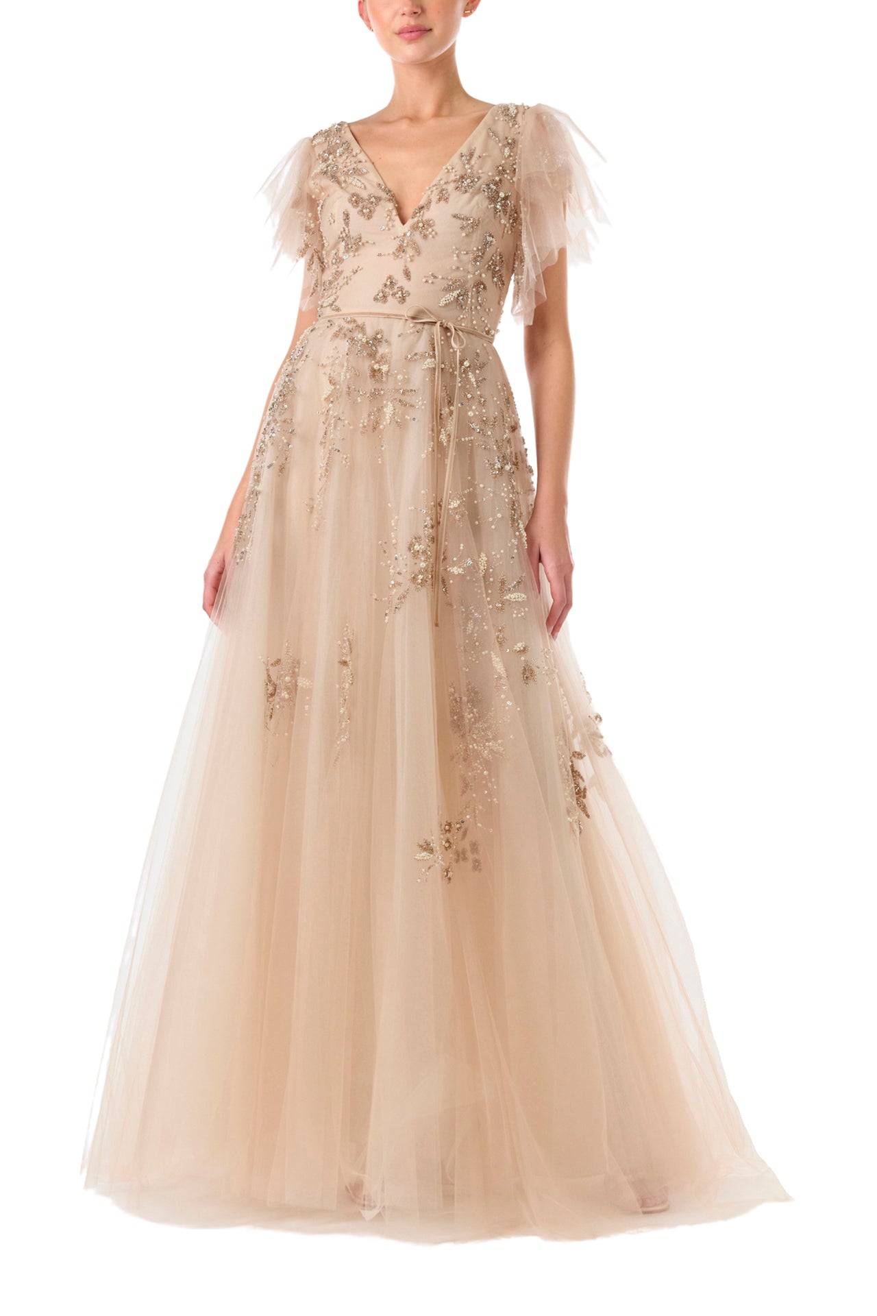 Embroidered Flutter Sleeve Maxi Dress for Women - Elegant Boho Evening Gown for Weddings, Parties & Special Occasions