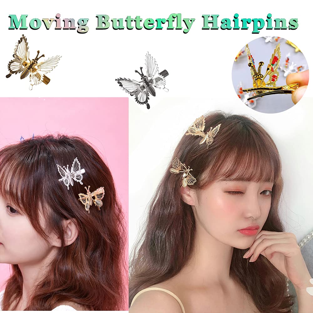 Sparkly Butterfly Hair Clips with Moving Wings - 6pcs Creative Metal Hair Accessories for Women & Girls | Perfect for Parties, Weddings & Everyday Styling