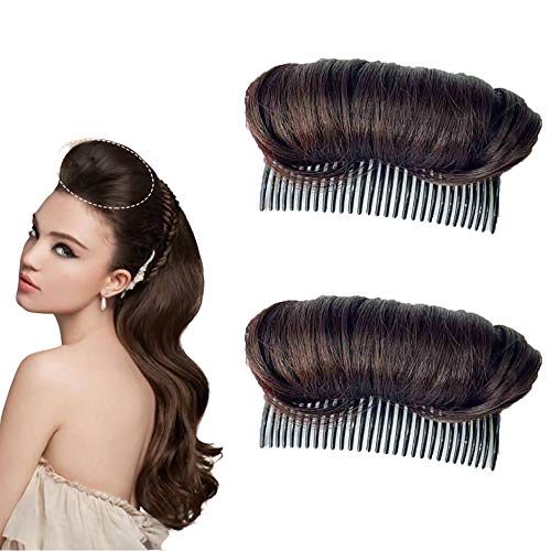 Natural-Looking Invisible False Hair Clip & Fluffy Hair Comb - Synthetic Hair Extension Pad for Volume & Lift, Hair Bump Styling Insert Tool (4.7in, 2-Pack, Dark Brown) | Perfect for Updos, Ponytails & Special Occasions