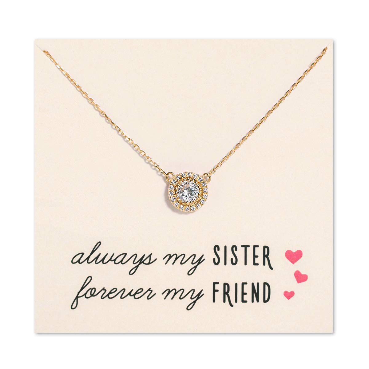 Petite CZ Disk Pendant Necklace for Sister - Gold, Rose Gold, Silver Options | Perfect Birthday, Anniversary, or Graduation Gift