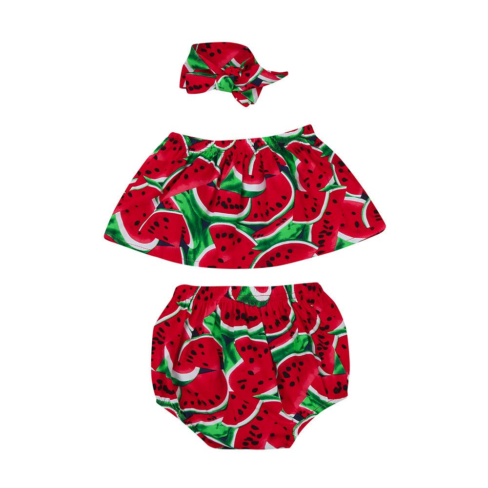 Newborn Girls Watermelon Print Sleeveless Top & Shorts Set with Headband - 3PCS Summer Outfit for Baby Photos, Beach Trips & Playdates