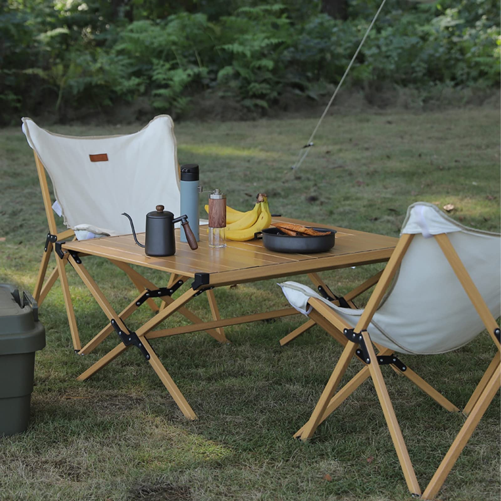 Portable Aluminum Folding Camping Table - Lightweight Roll-Up Picnic Table with Wood Grain Finish, Stable Outdoor Furniture for BBQ, Backyard Parties, Beach Trips & Tailgating (Black, Large 103cm) - Perfect for Camping, Hiking, Picnics & Outdoor Adventures