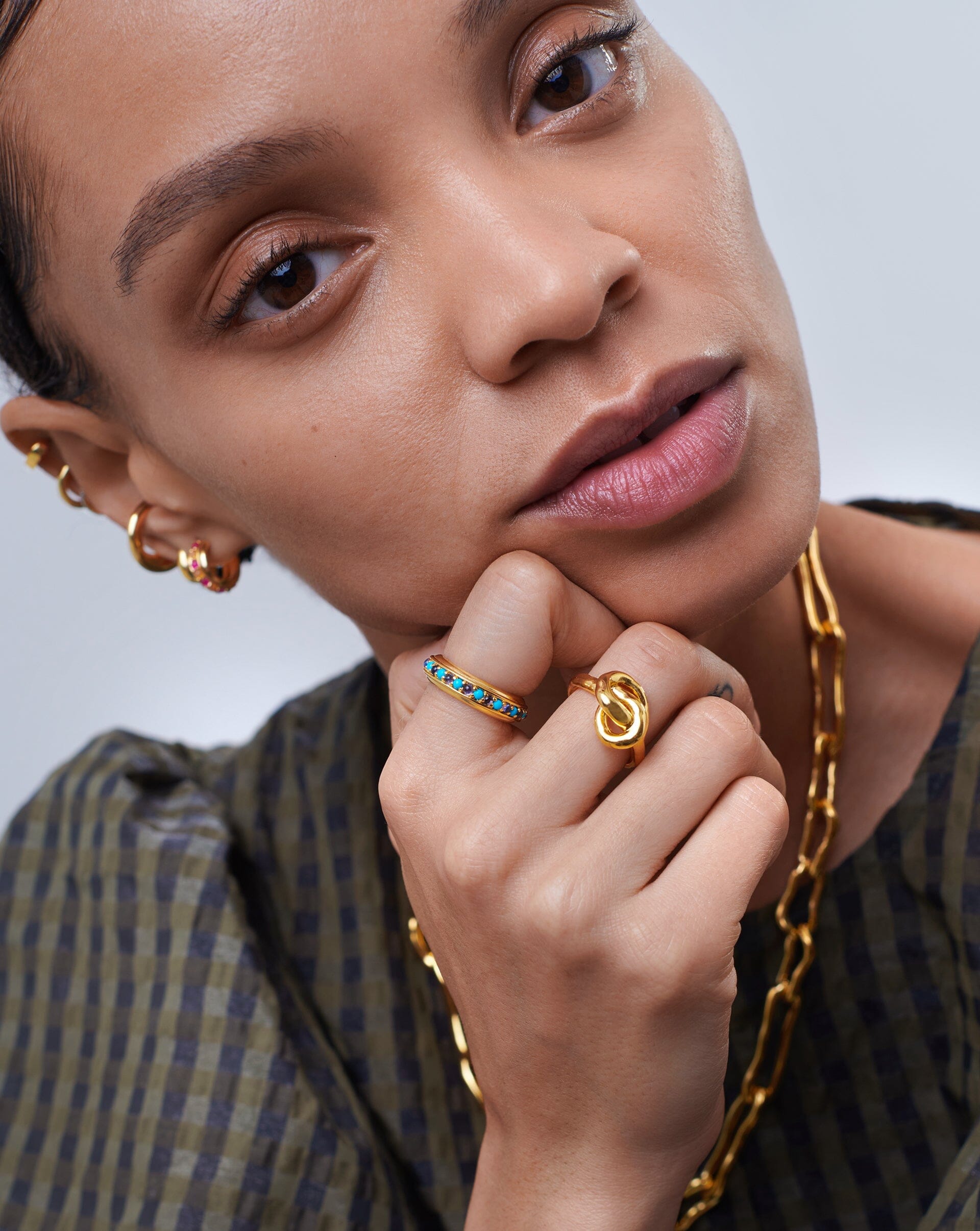 Hot Rox Gemstone Stacking Ring - 18k Gold Vermeil with Turquoise & Iolite Stones | Dainty Layered Jewelry for Women | Perfect for Everyday Wear, Gift Giving & Special Occasions