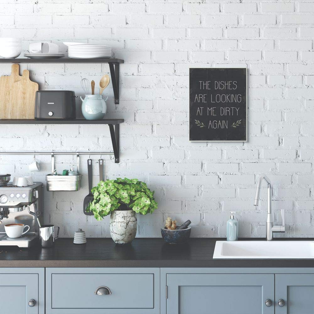 Stupell Industries 'Dishes Looking Dirty' Funny Kitchen Wall Art Plaque - Designed by Daphne Polselli - 10x15 Inches - Perfect for Family Homes & Humorous Kitchen Decor