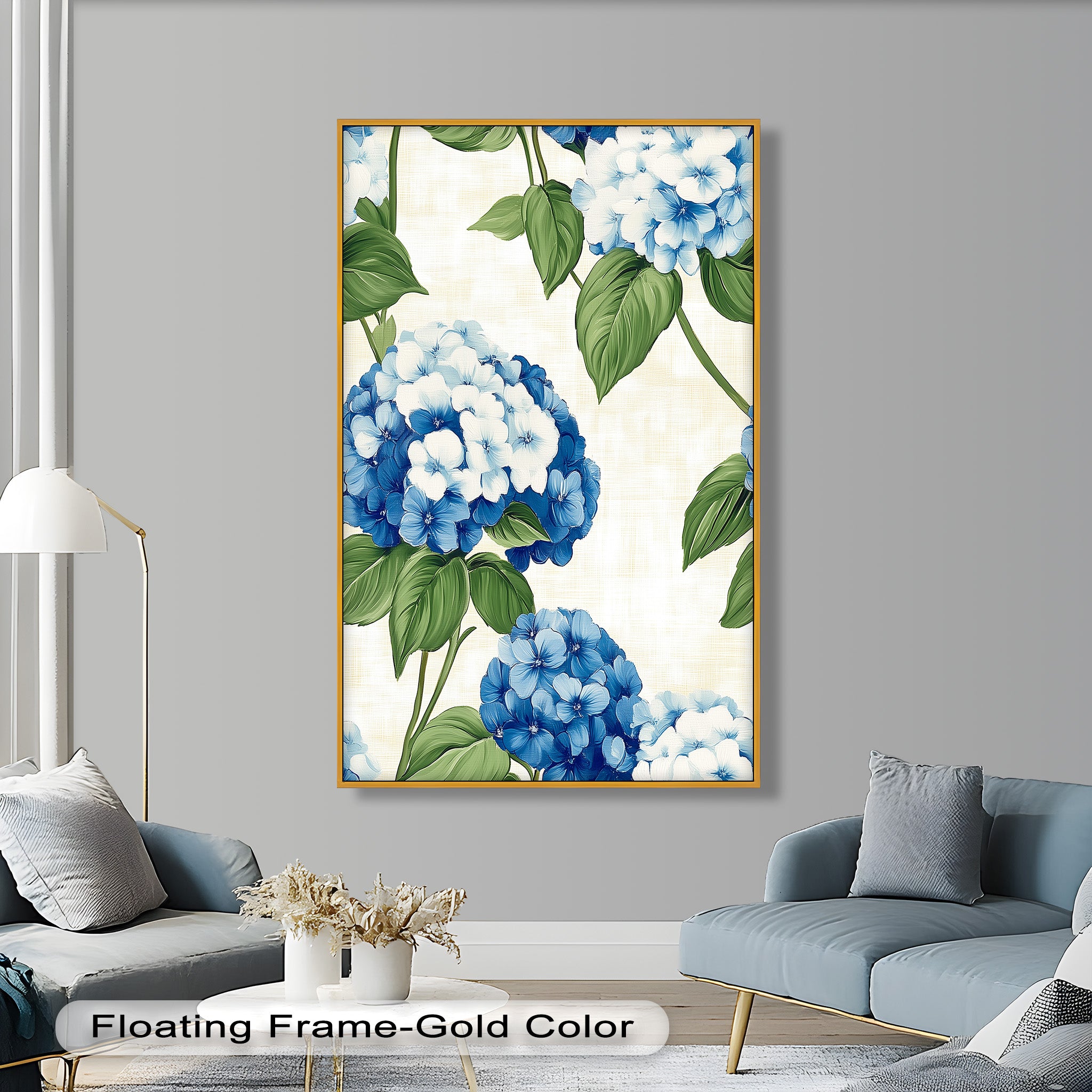 Blue and White Blooming Flower Oil Painting - Handmade Canvas Art for Home Decor, Living Room, Bedroom & Office Wall