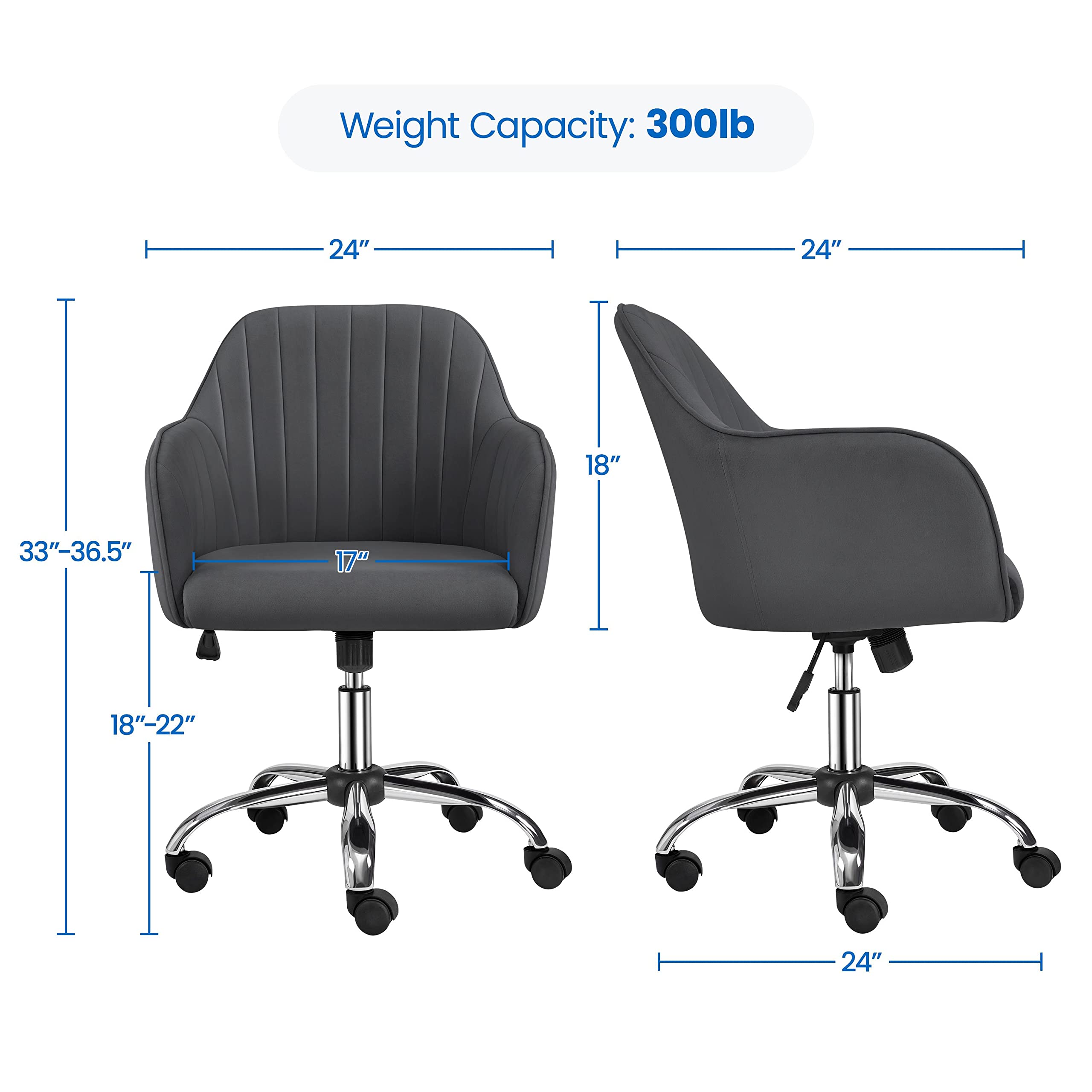 Topeakmart Adjustable Home Office Chair - Modern Mid Back Upholstered Desk Chair with Tufted Velvet Fabric, Swivel & Height Adjustable Task Chair for Computer Desk (Gray) - Perfect for Home Office, Gaming & Workspace Comfort