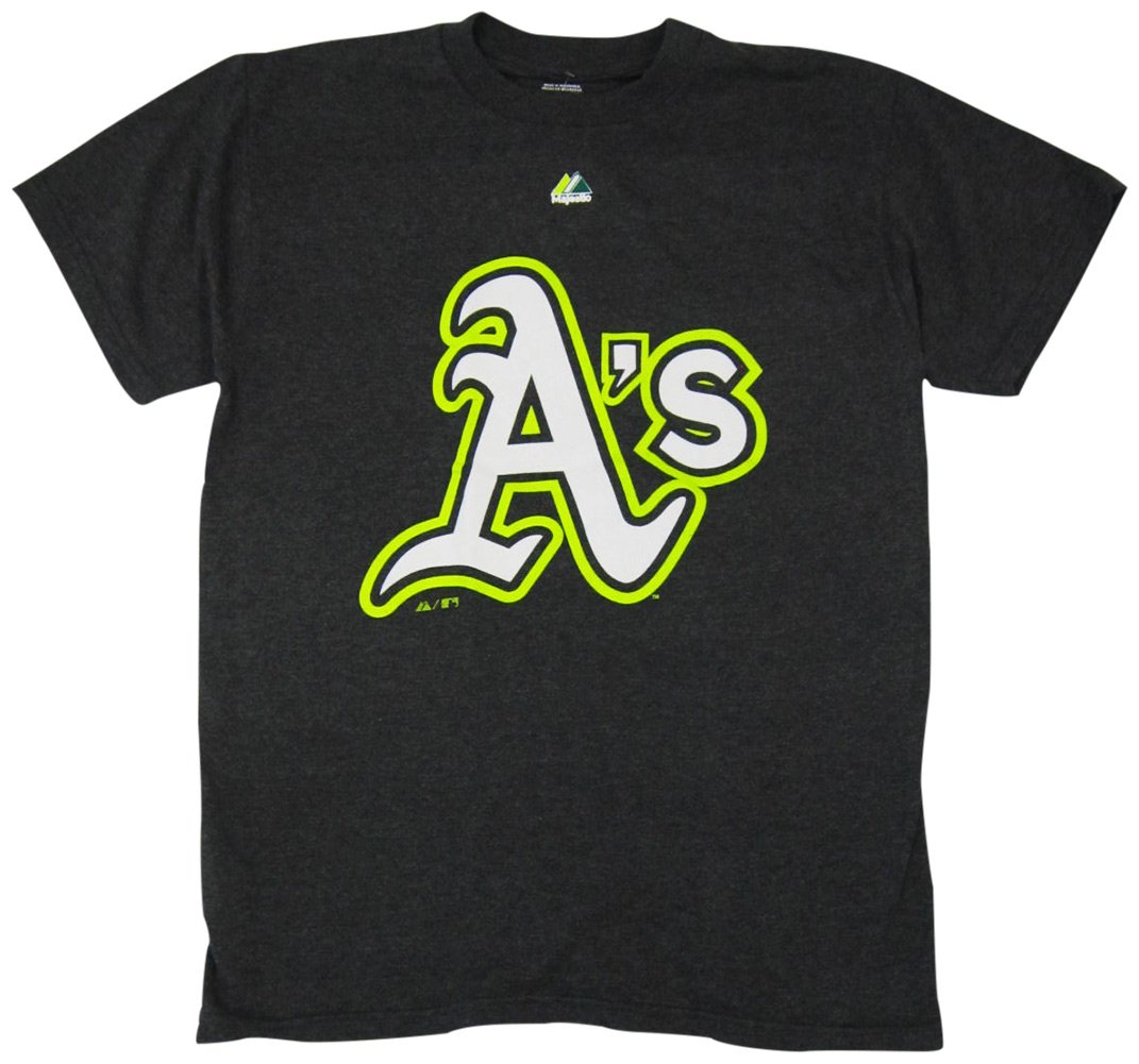 Majestic Oakland Athletics Neon and Charcoal Baseball Shirt - Men's Athletic Performance Tee for Game Day & Casual Wear