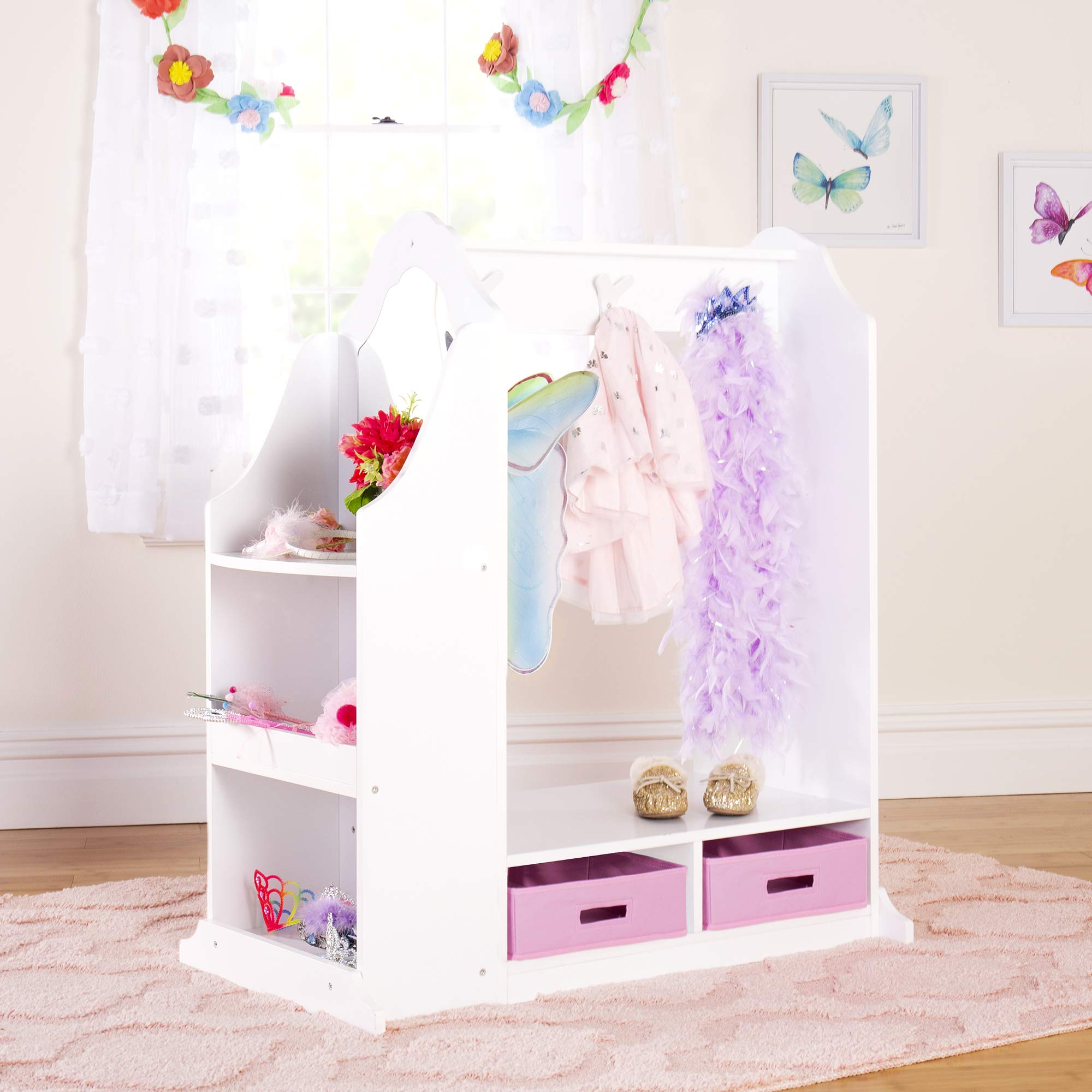 Guidecraft Kids Dress Up Vanity - White Wooden Dresser with Storage Bins & Mirror | Toddler Playroom Organizer, Children's Bedroom Furniture | Perfect for Pretend Play, Costume Storage & Room Decor