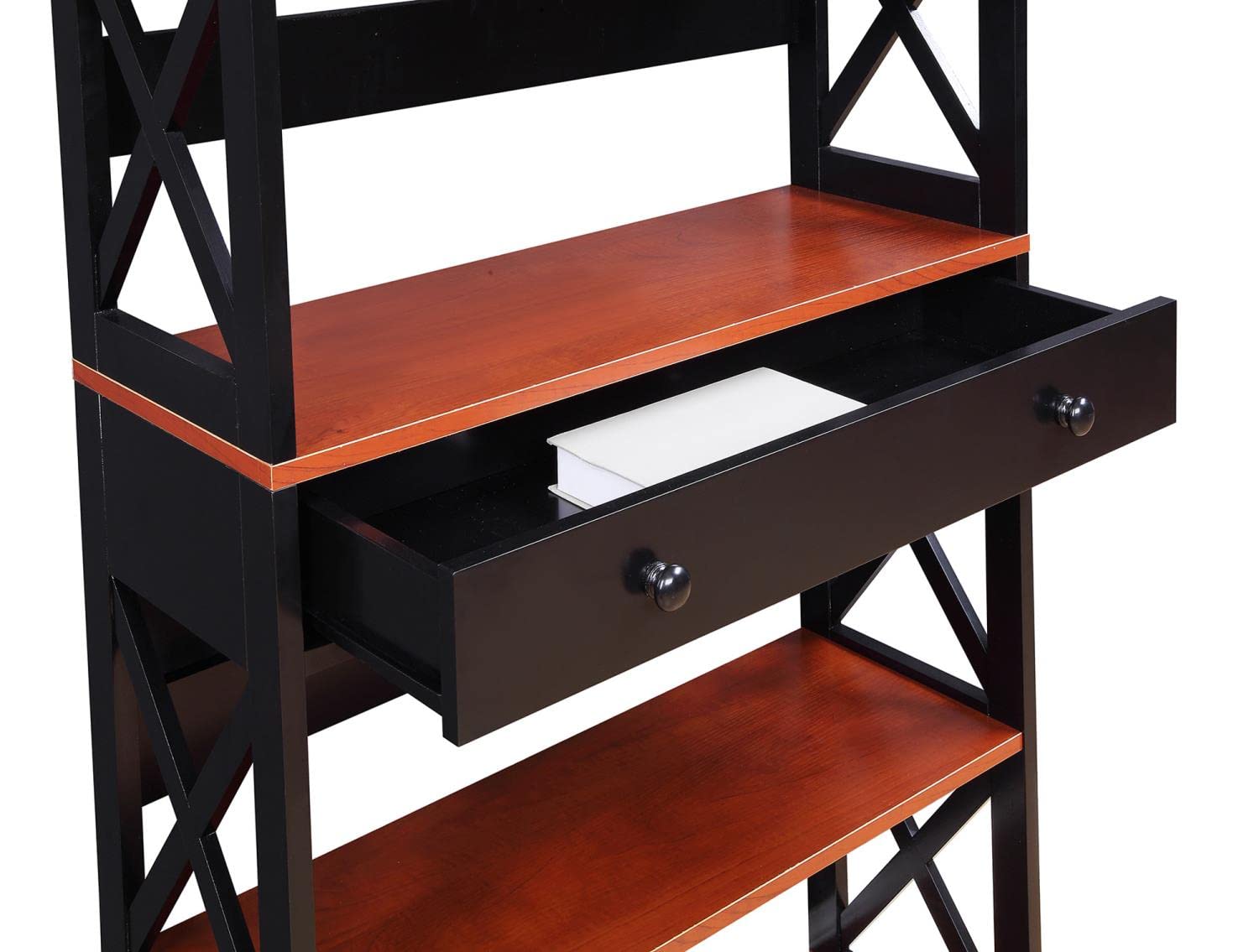 Oxford 5-Tier Bookcase with Storage Drawer - Cherry & Black Finish - Perfect for Home Office, Living Room, or Bedroom Organization