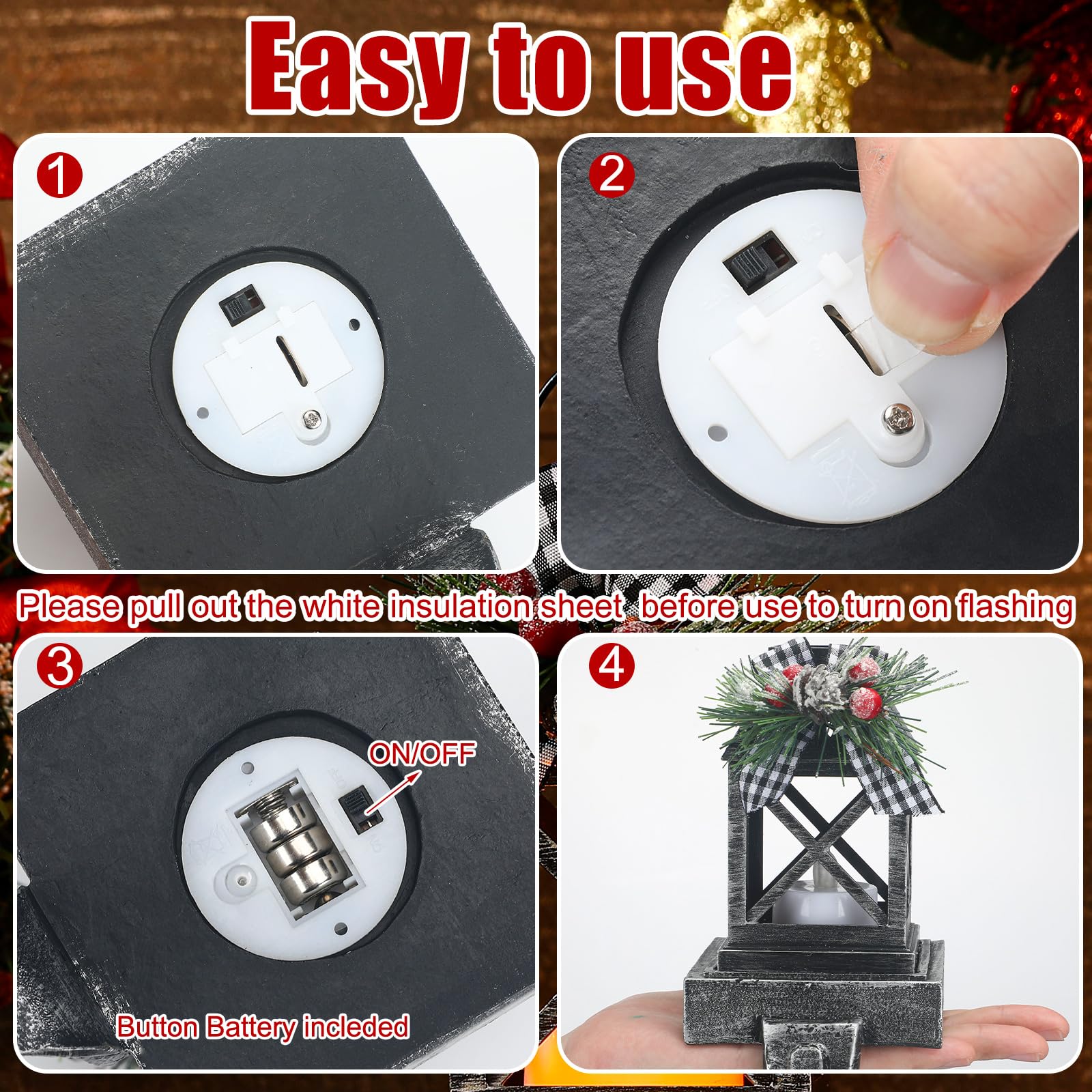 Therwen 2-Pack Christmas Stocking Holders - Classic Black Retro Lantern Hangers with Lights for Fireplace Mantel - Indoor/Outdoor Holiday Decor for Home, Party & Gift Giving