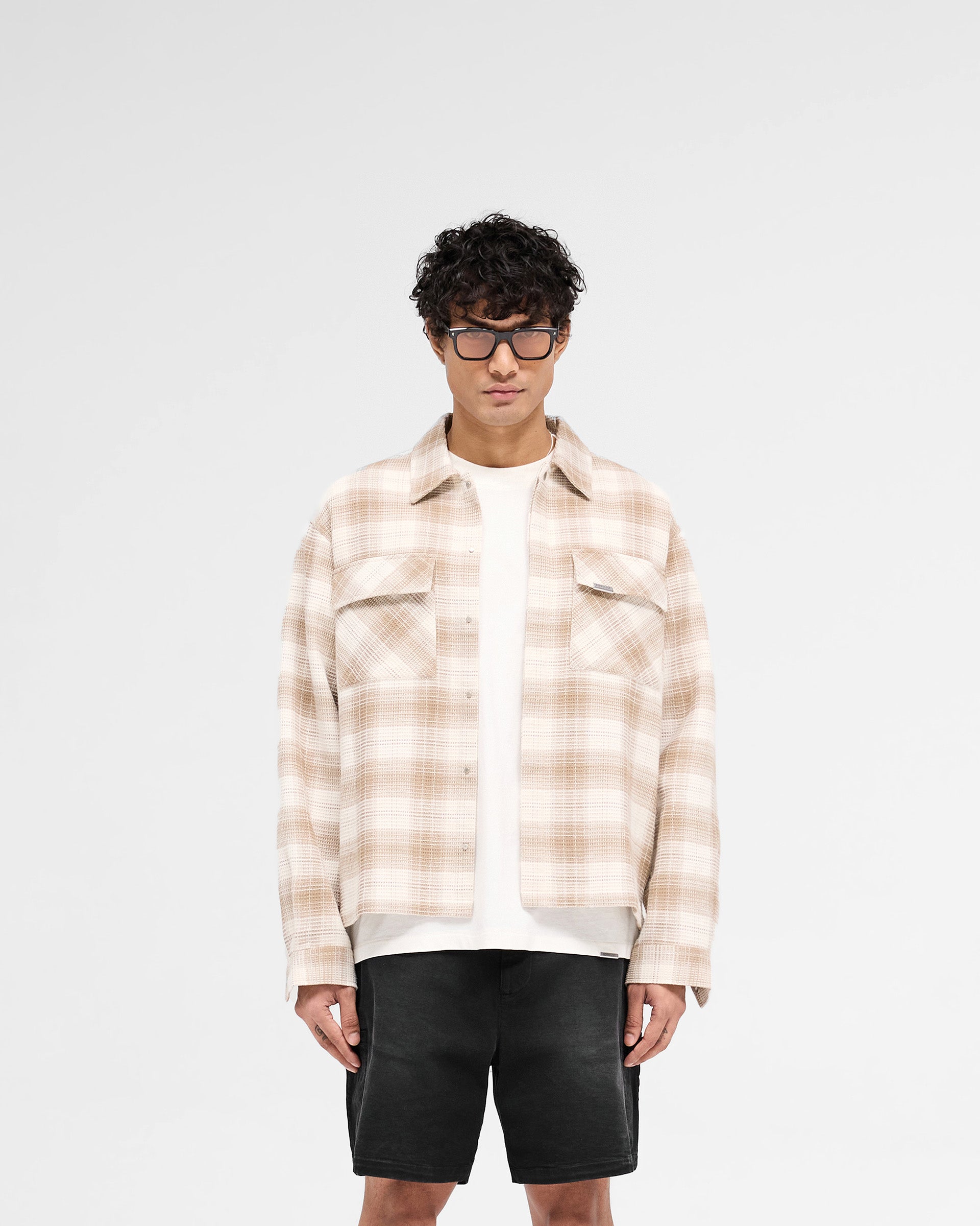 Waffle Flannel Shirt for Men - Mid Brown Plaid Long Sleeve Button Down Shirt | Cozy Fall & Winter Layering, Outdoor Camping, Casual Workwear