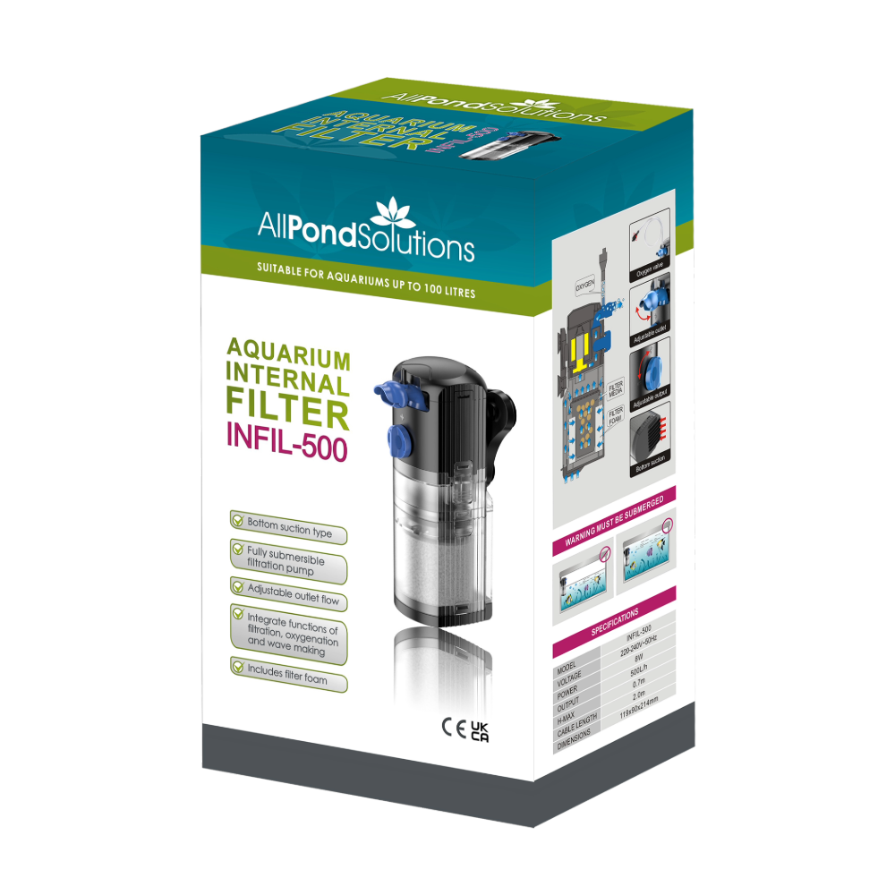 AllPondSolutions INFIL 500 Internal Aquarium Filter 500L/H - Powerful Submersible Water Filter for Fish Tanks, Turtle Tanks & Aquatic Pets - Ideal for Freshwater & Saltwater Aquariums up to 50 Gallons