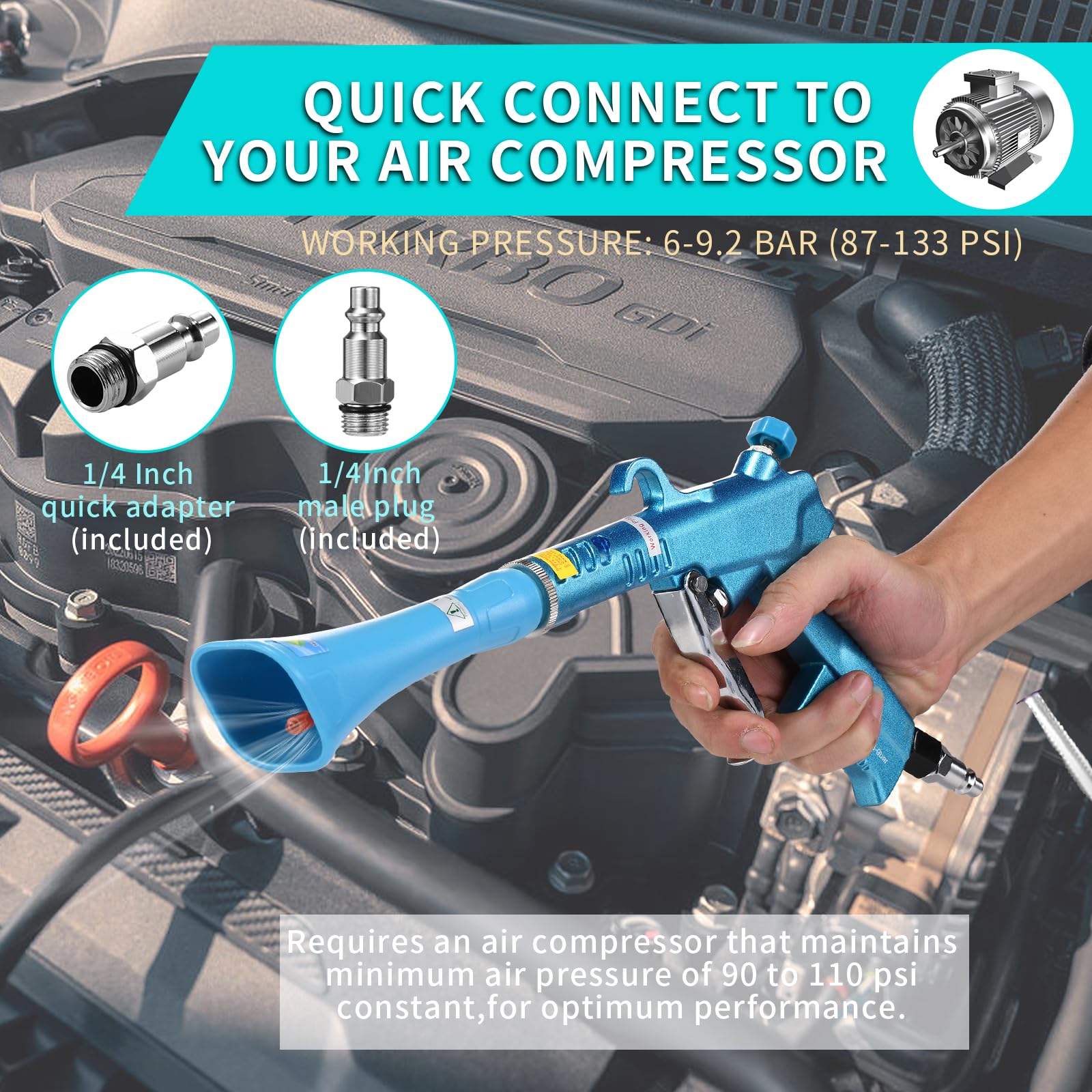 Professional Air Blow Gun for Car Detailing - High Power Car Dryer & Dust Cleaner with Nozzle & Detailing Brush - Perfect for Interior Cleaning, Auto Detailing, and Compressor Use