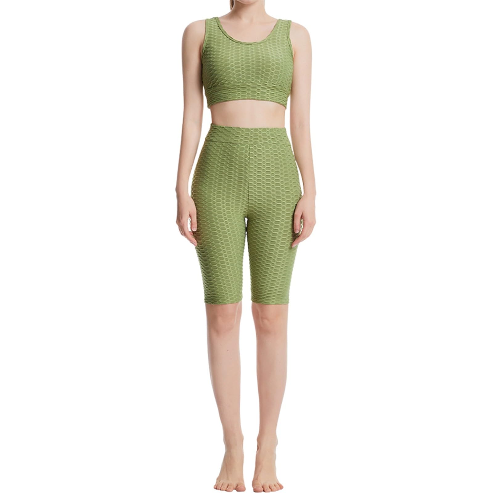 Women's Honeycomb 2-Piece Workout Set - Summer Sports Outfit with Crop Tank Top & High Waist Yoga Leggings for Gym, Running, Yoga & Activewear | Perfect for Fitness, Training & Casual Wear