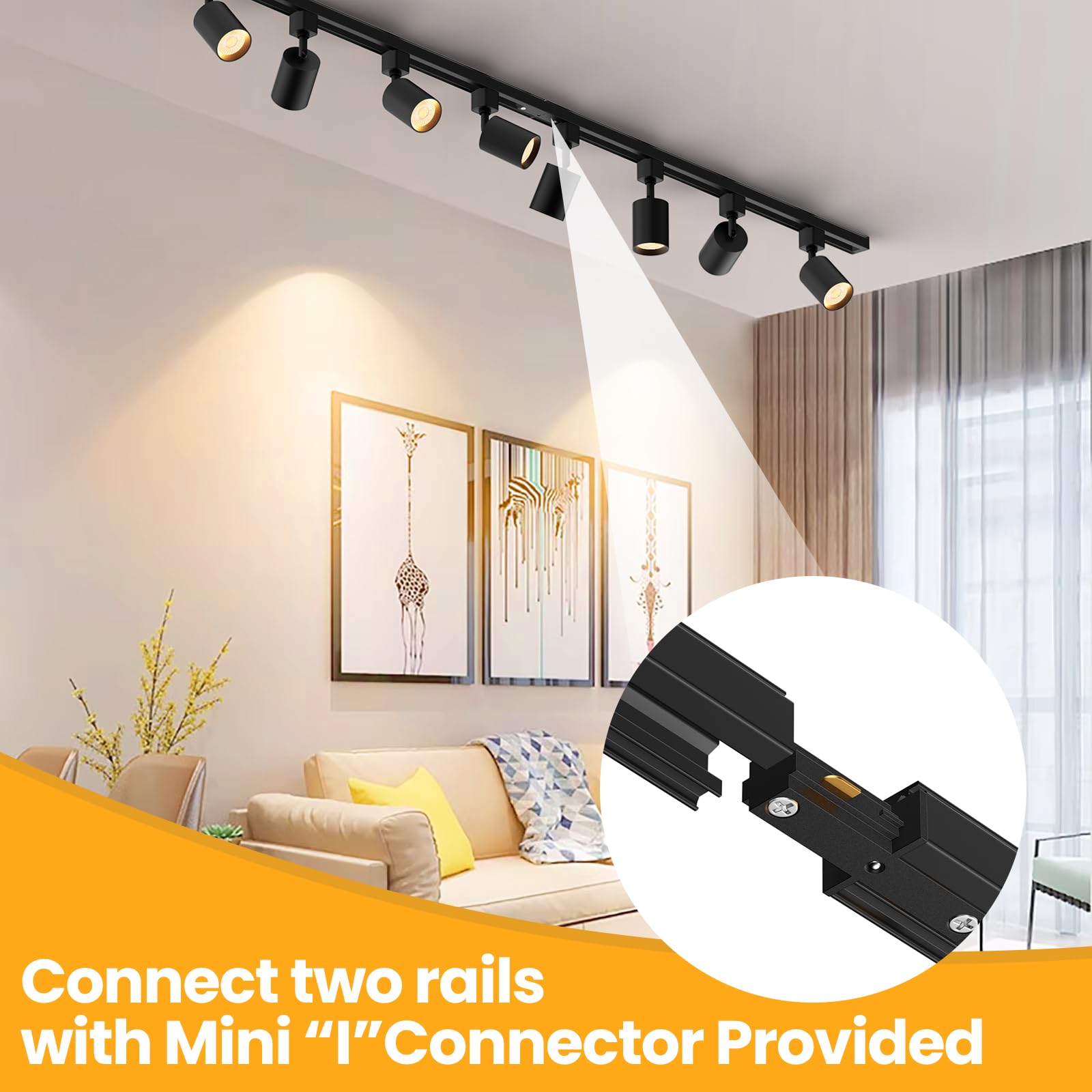 8-Light GU10 Plug-in Track Lighting Kit with 6.6FT H-Type Rails - Modern Black Ceiling Light Fixture for Kitchen, Dining Room & Living Room (Bulbs Not Included)