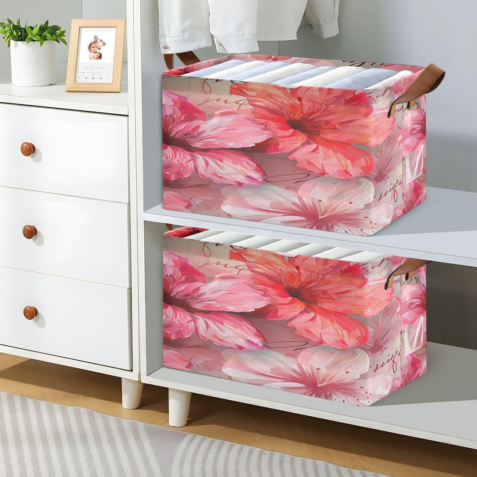 Red Fabric Storage Bins with Handles - 2 Pack Organizing Baskets for Books, Toys, Closet Shelves | Perfect for Home Organization, Nursery, Playroom & Bedroom Storage Solutions