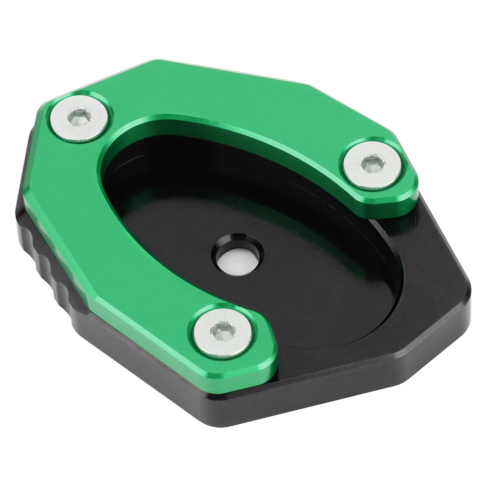 Aramox Moto Motorcycle Kickstand Pad - Aluminum Alloy Side Stand Extension Plate for Kawasaki Z650 & Z900 (Green) - Prevent Sinking on Soft Ground, Perfect for Parking on Grass, Sand or Gravel