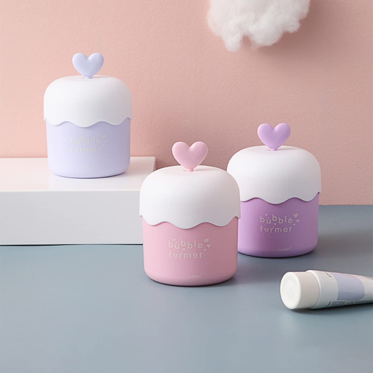 LALAFINA 3-Piece Push Beauty Bubble Maker Set - Facial Foam Cup, Face Wash Foamer, Skincare Foam Cleaner & Milk Frother - Hand Pressure PP Foam Whip Maker for DIY Skincare & Coffee Foam