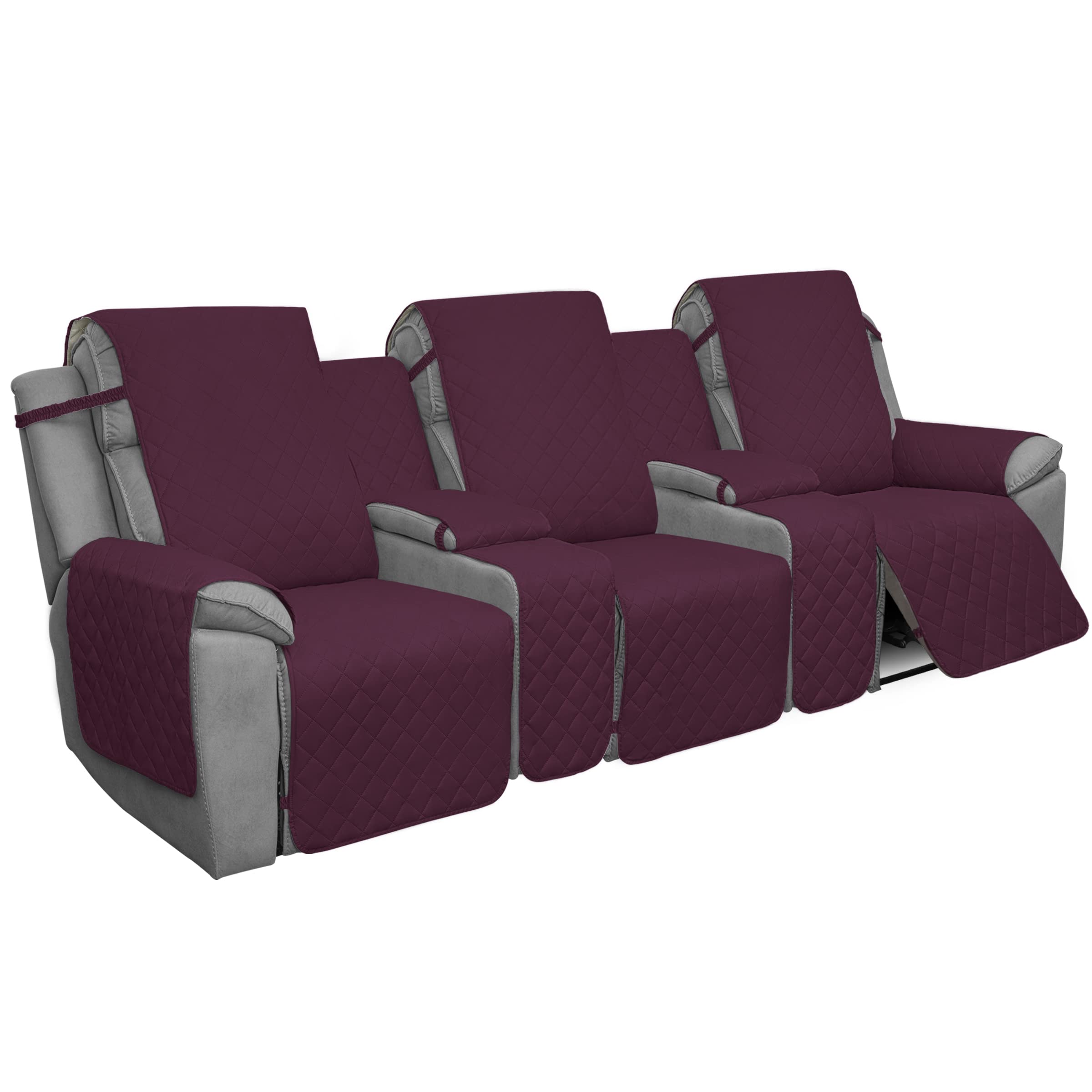Easy-Going Recliner Sofa Cover with Console - Reversible 3-Seater Couch Cover for Living Room - Split Design with Elastic Straps for Kids, Dogs & Pets - Wine/Beige - Perfect for Family Gatherings, Pet Protection & Home Decor