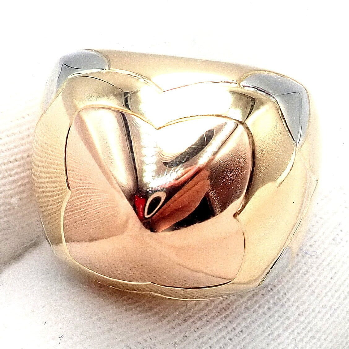 Authentic Bvlgari 18k Yellow White Rose Gold Tricolor Pyramid Ring - Size 6 | Luxury Statement Jewelry for Weddings, Parties & Special Occasions