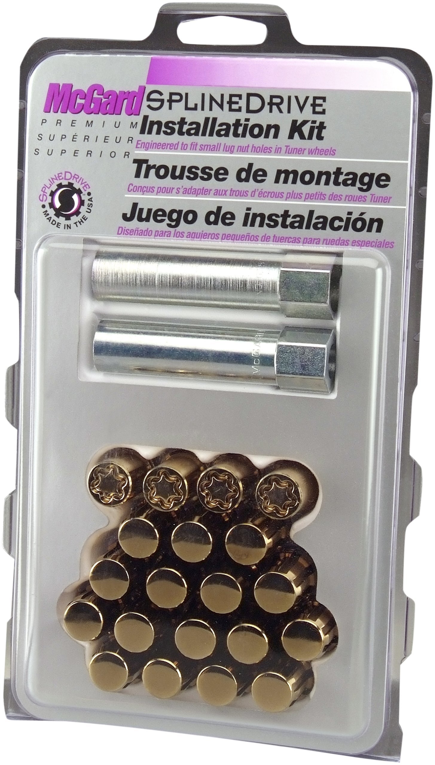 McGard 65554GDC Chrome/Gold SplineDrive Wheel Installation Kit - M12 x 1.25 Thread Size for 5 Lug Wheels | Secure Wheel Locks for Cars, Trucks & SUVs | Anti-Theft Protection for Alloy Rims