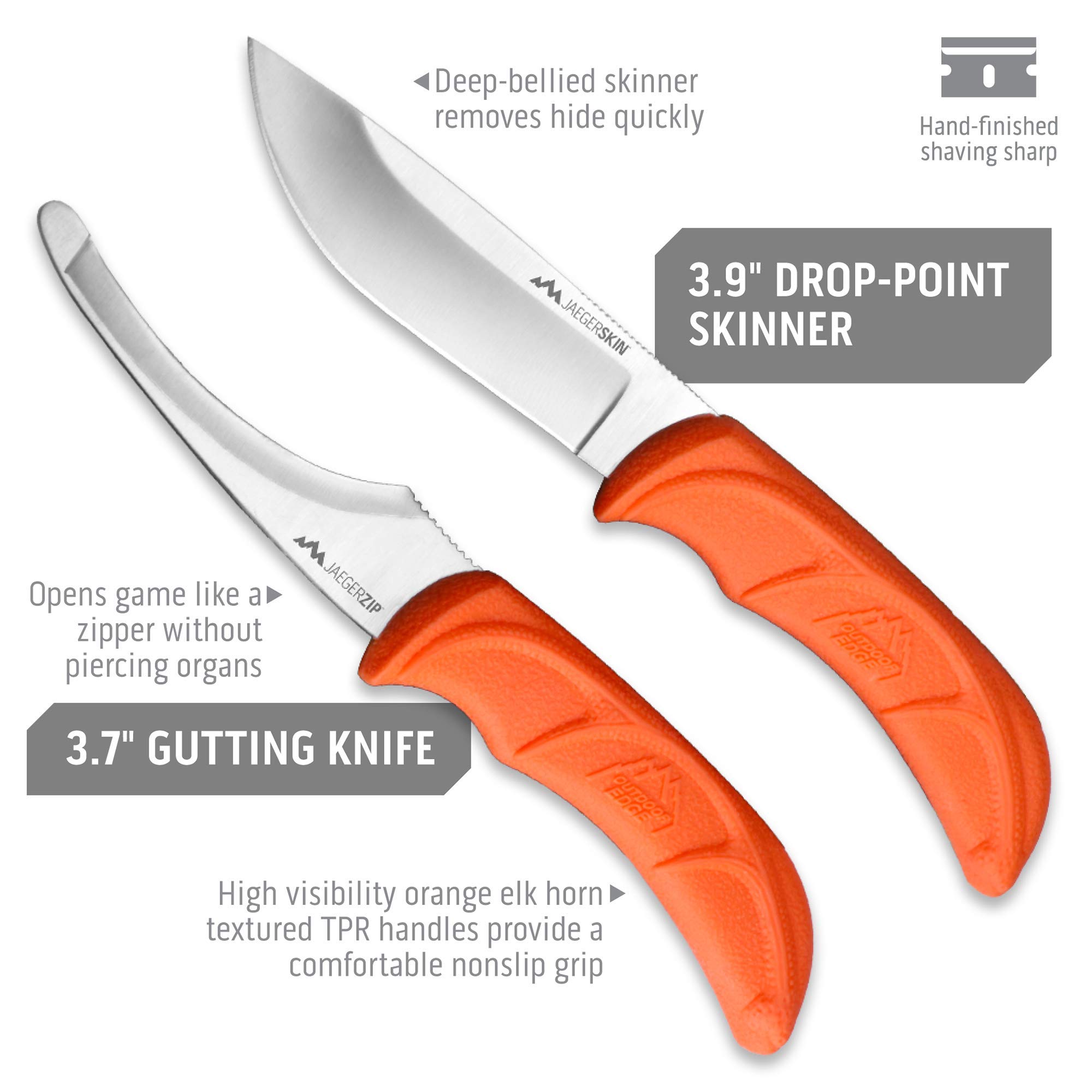 OUTDOOR EDGE JaegerPak 8-Piece Hunting Knife Set with Field Dressing Kit | Full-Tang Skinning Knife, Gutting & Boning Knives, Sharpener, Bone Saw & Rib Spreader | Durable Hard Case | Essential Hunting Gear for Men | Perfect for Deer Hunting, Camping & Outdoor Adventures