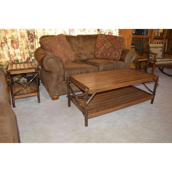 Solid Hickory Wood Coffee Table with Storage Shelf - Rustic Farmhouse Living Room Furniture for Home Decor & Entertainment Areas