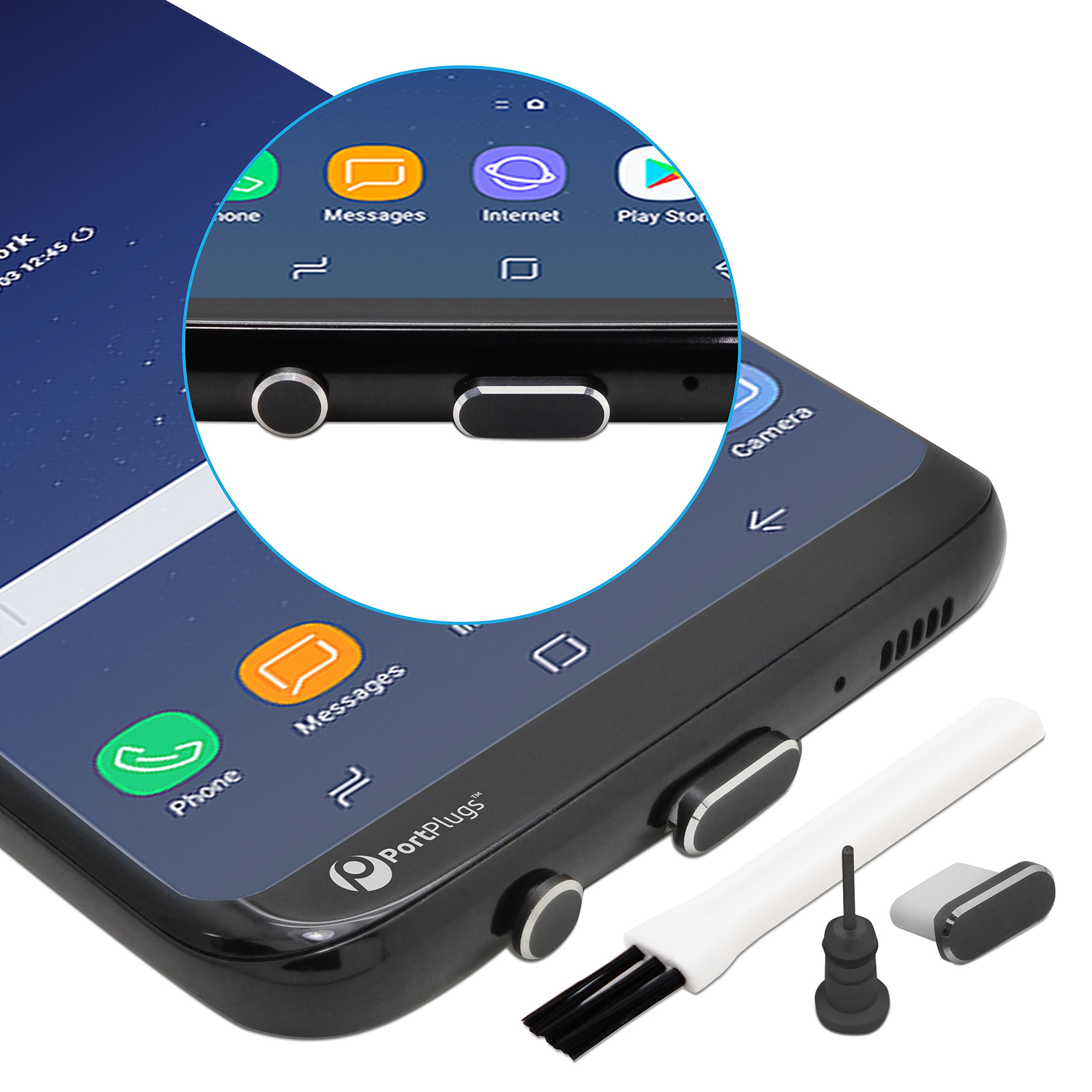 Premium USB C Dust Plug Set for iPhone 16/15, Samsung Galaxy S25/S24/S20 Ultra/Plus, A15, S10/S9/S8, Note & All Type-C Devices - Aluminum Port Protectors with SIM Ejector Tool & Cleaning Brush (Black) | Perfect for Travel, Office & Daily Device Protection