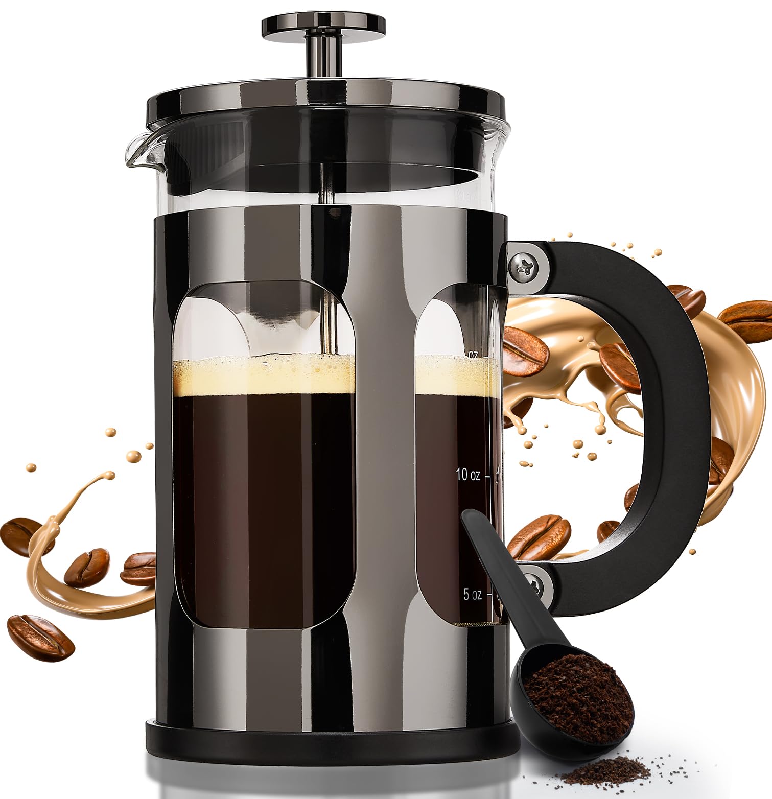 BAYKA 21oz French Press Coffee Maker - 0.6L Small Single Serve Brewer with Heat Resistant Borosilicate Glass & Stainless Steel - Perfect for Home, Office, Camping & Cold Brew Tea Making - Dark Pewter