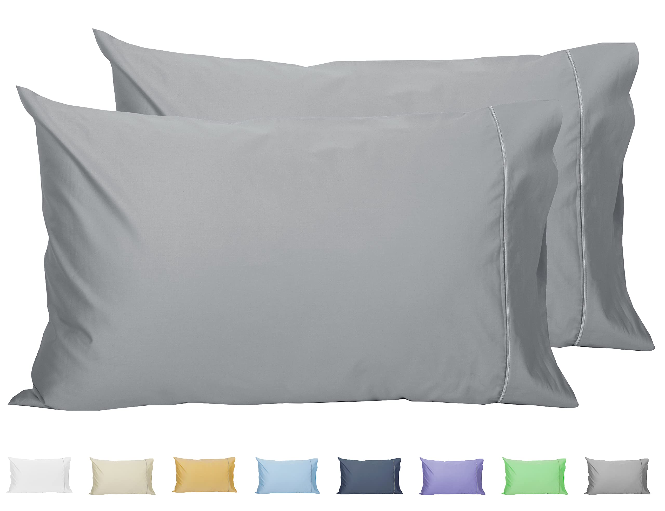 Premium King Size Sunflower Pillowcases Set of 2 - 100% Cotton 20x40 Inches with Silver Trim - Soft Breathable Bedding for Home Decor & Guest Rooms - Ultimate Gray Luxury Pillow Covers for Master Bedroom & Cozy Living Spaces