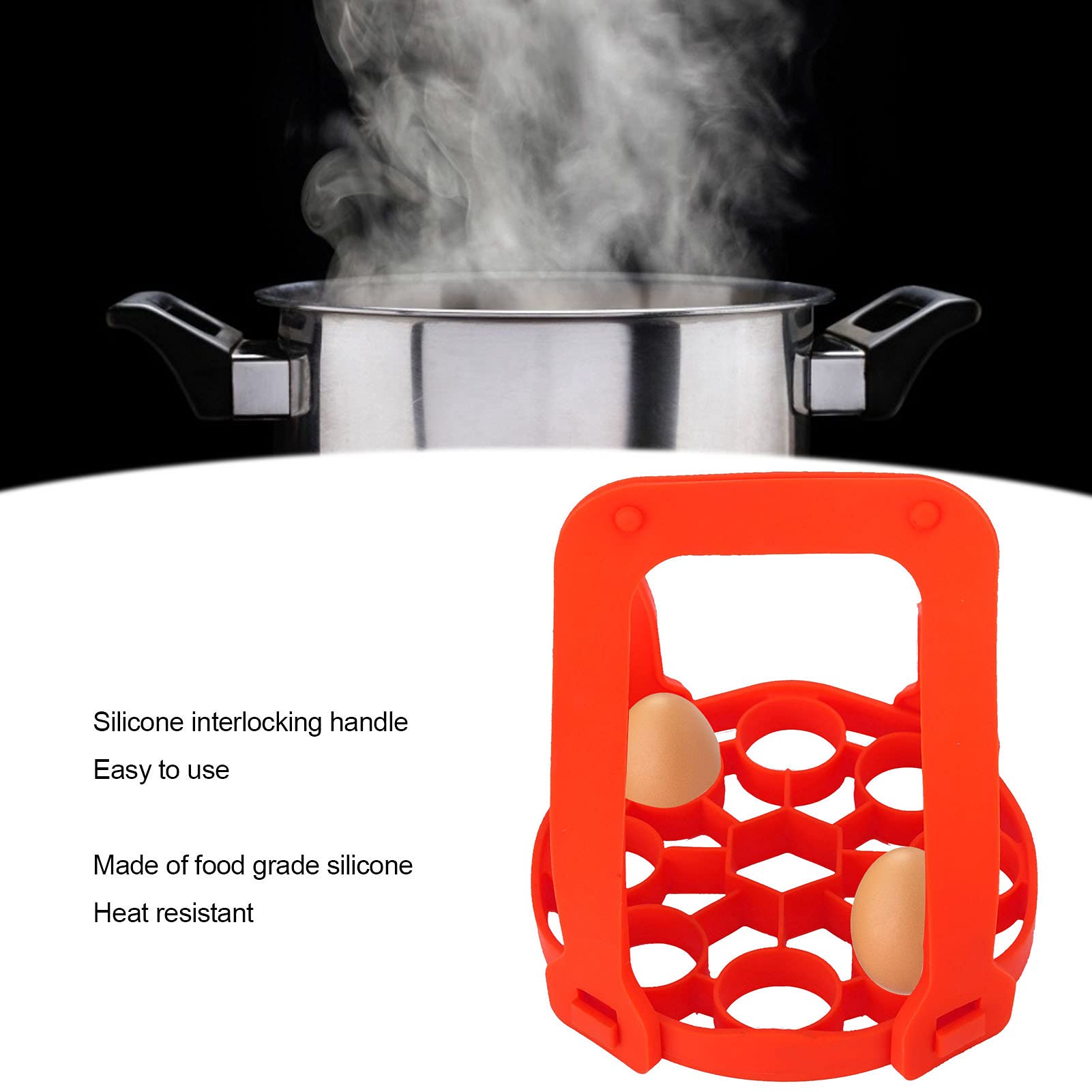 Non-Stick Silicone Egg Steamer - 9 Hole Pressure Cooker Accessory with Heat-Resistant Handle, Egg Rack & Anti-Scalding Design for Perfect Hard/Soft Boiled Eggs - Ideal for Home Kitchen, Meal Prep & Healthy Cooking (Red)