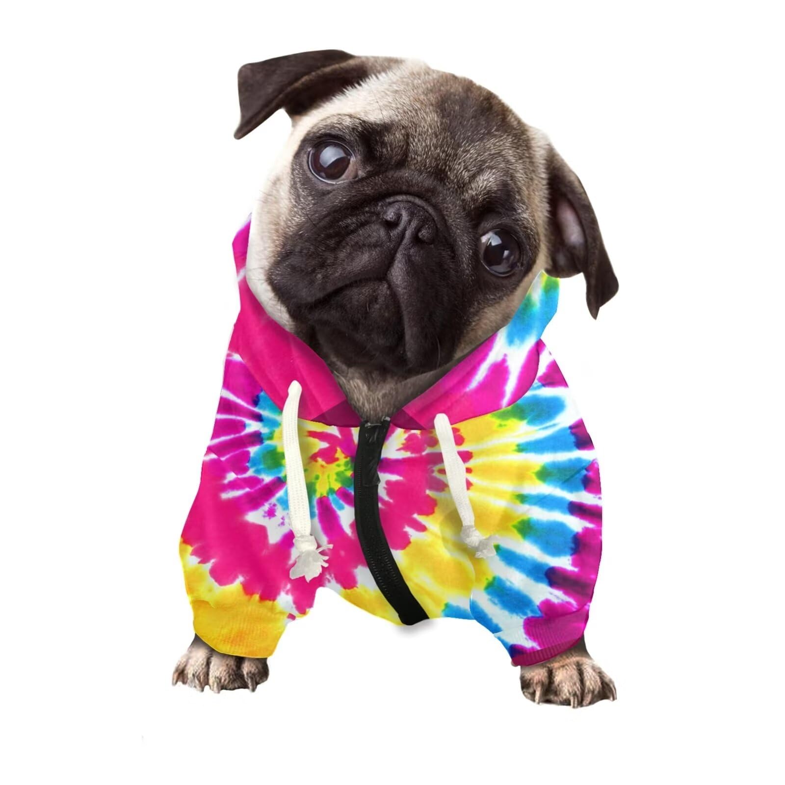 Howilath Tie-Dye Rainbow Spiral Dog Hoodie - Soft & Warm Pet Sweater with Hat for Small, Medium & Large Dogs & Cats | Perfect for Winter Walks & Outdoor Adventures