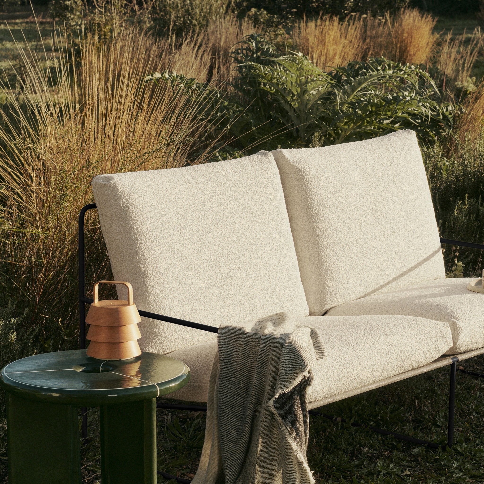 FERM LIVING Luver Portable Lamp - Natural Rattan Table Light for Bedroom, Living Room & Outdoor Use