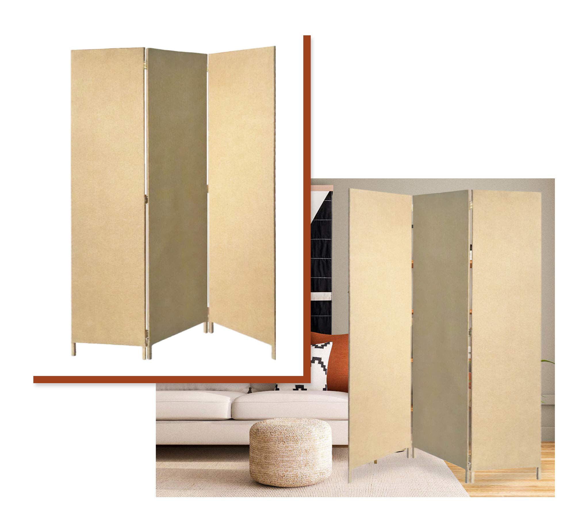 Stylish Beige Screen Gems Room Divider - Foldable Privacy Partition for Home Office, Bedroom & Living Space