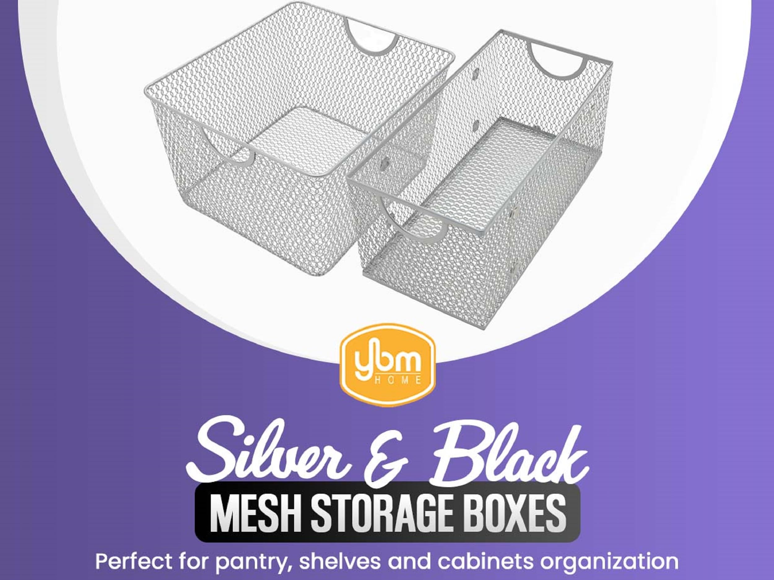 YBM HOME Large 15x11x8 Inch Silver Mesh Stacking Storage Bins - Metal Wire Basket Organizer for Kitchen Pantry, Cabinet, Shelves | Perfect for Fruits, Vegetables, Toys, Crafts & Cleaning Supplies | Space-Saving Home & Office Organization Solution (Set of 4)