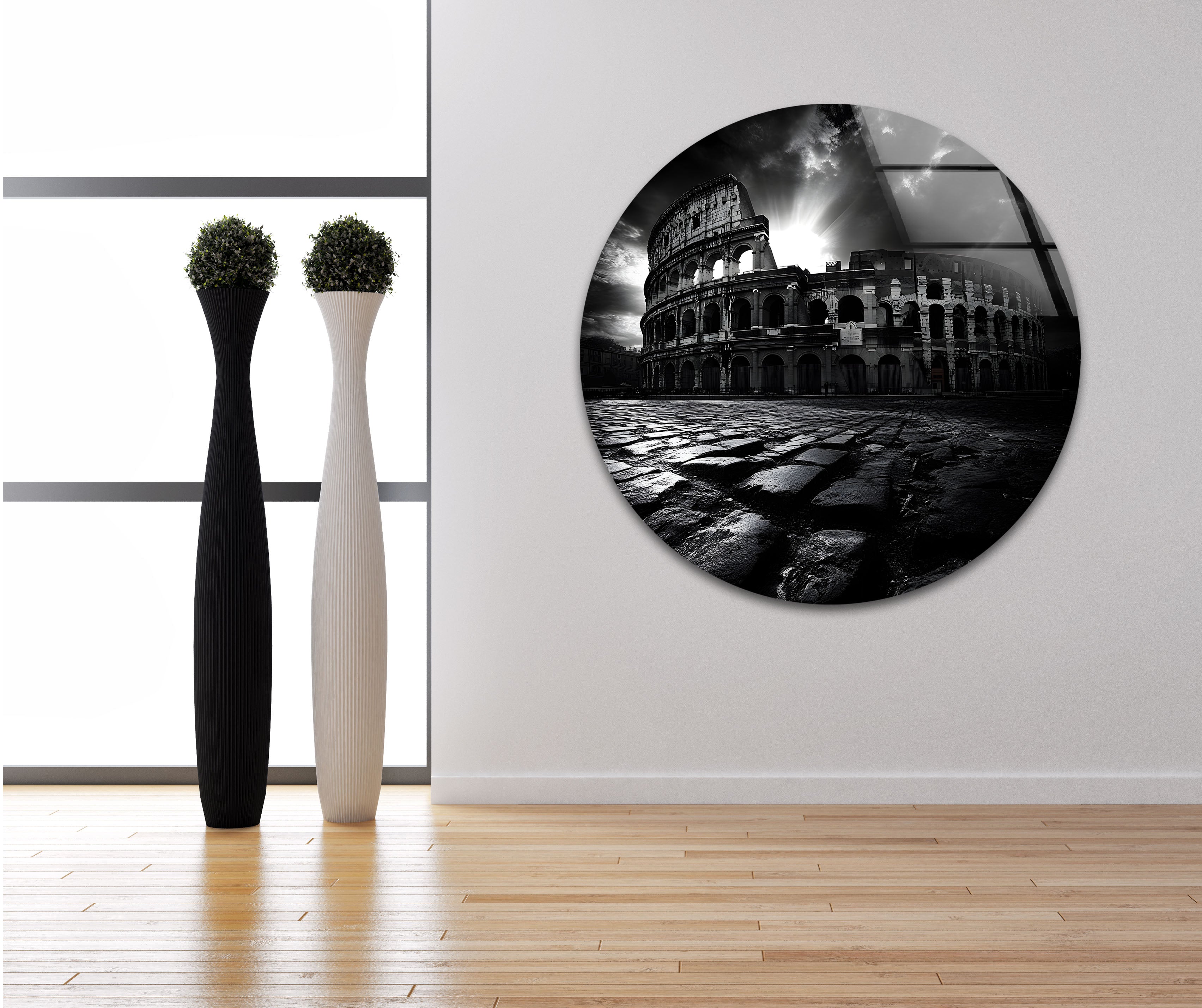 Black and White Roman Colosseum Wall Art - Stunning Architectural Glass Print for Home & Office Decor | Perfect for Living Room, Bedroom or Office Wall Display