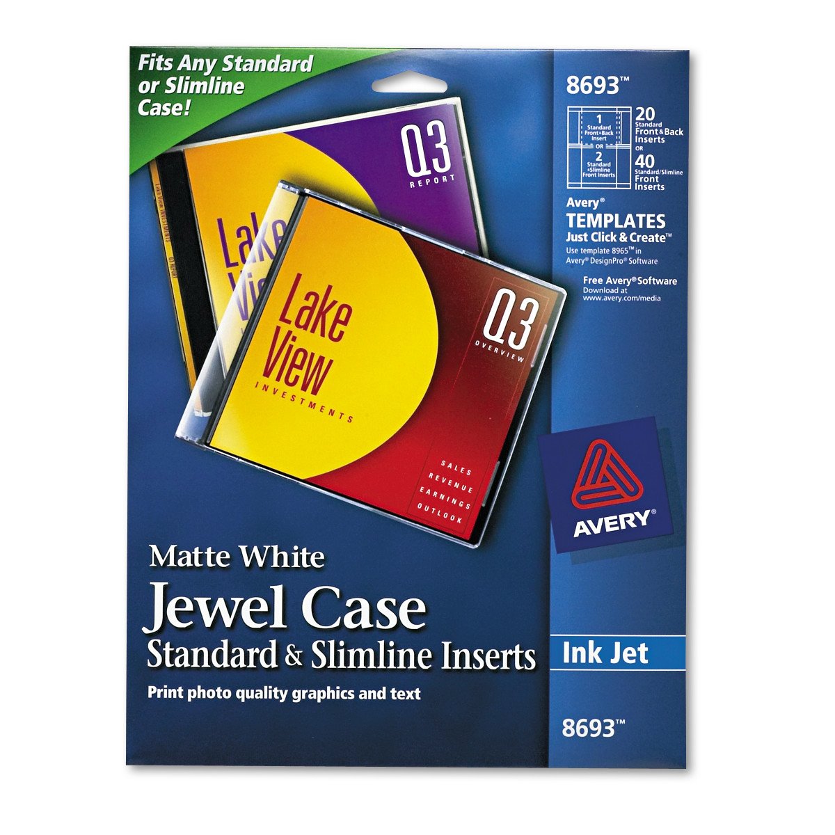Avery CD/DVD Jewel Case Inserts for Inkjet Printers - 20 Pack Matte White (8693) | Perfect for Music Albums, Software Disks & Video Collections