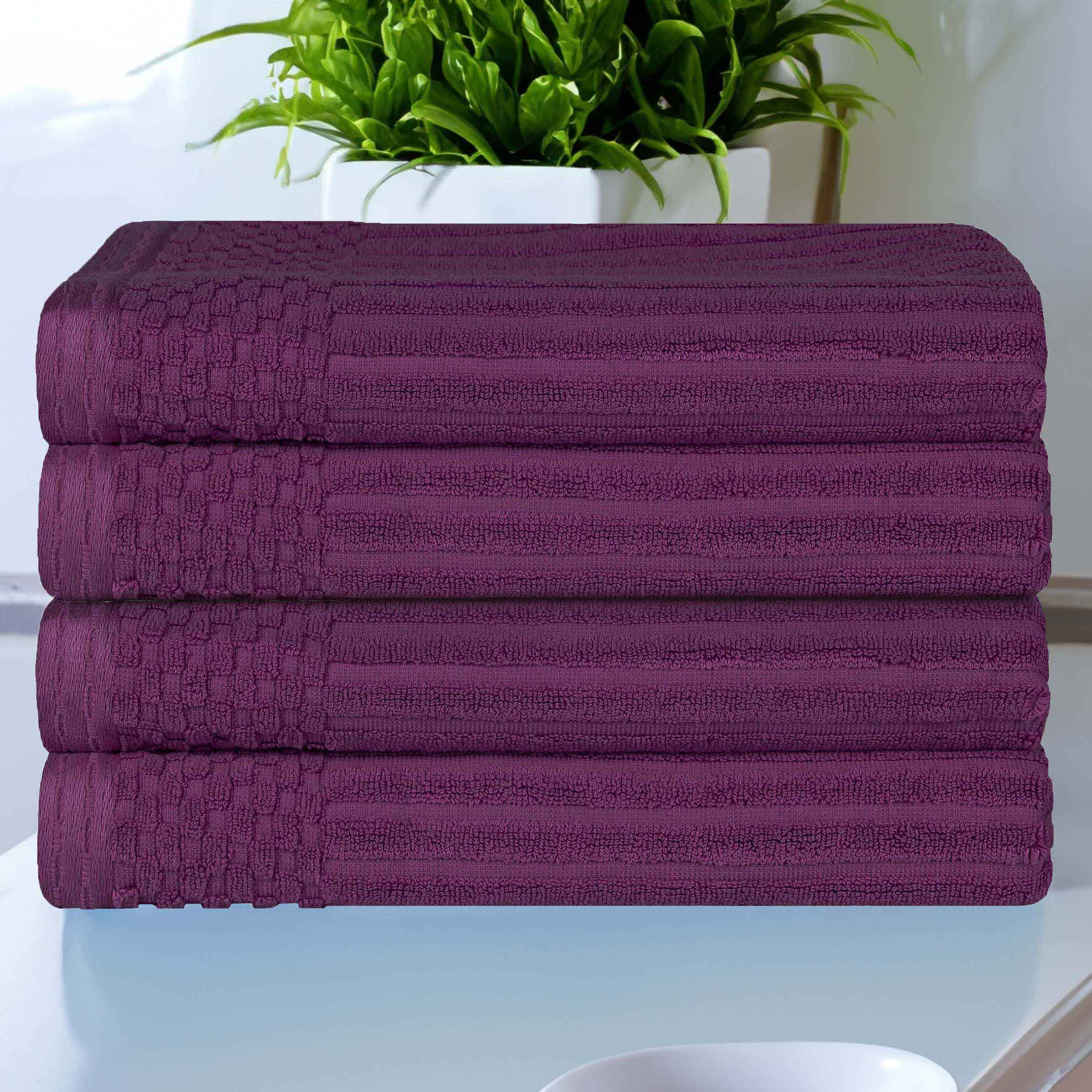 Premium Soho Ribbed Textured Cotton Bath Towels - Ultra Absorbent, Soft & Quick-Drying - Set of 4 (White) - Luxury Spa, Bathroom & Beach Essentials for Home & Travel